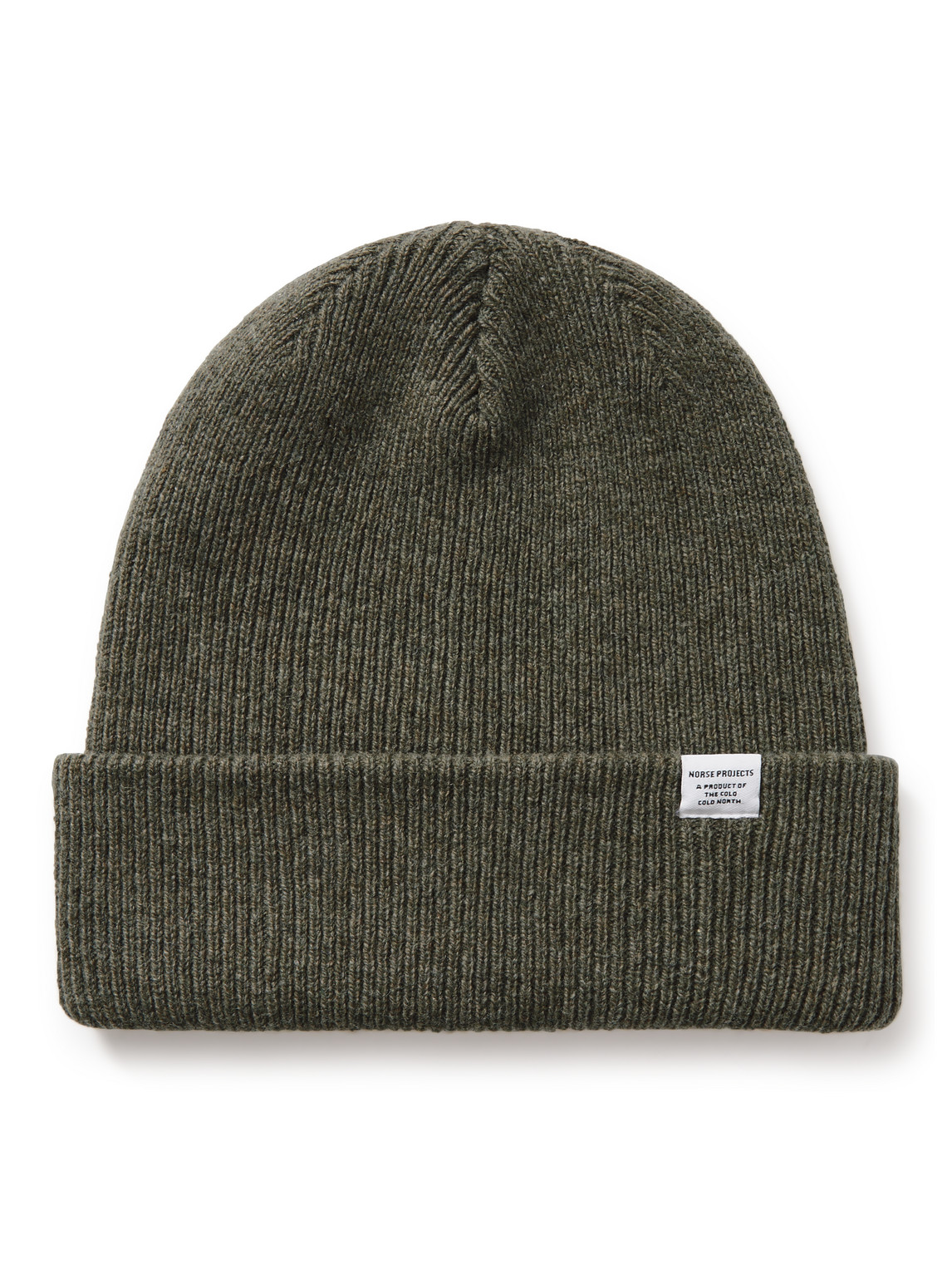 Norse Projects Logo-appliquéd Ribbed Merino Wool Beanie In Green