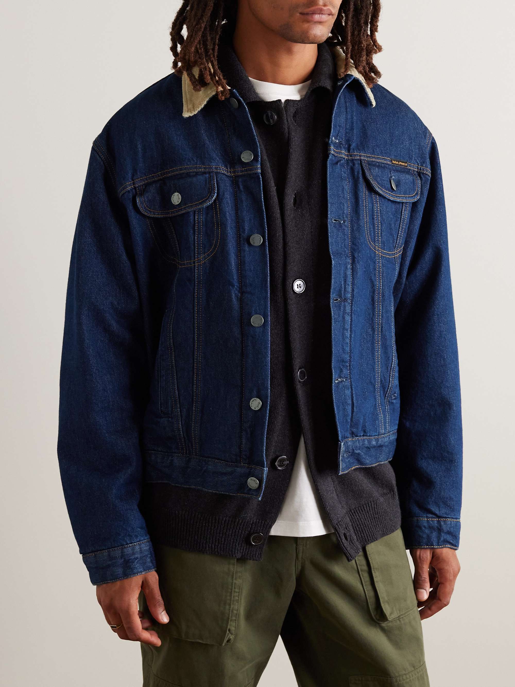 NUDIE JEANS Johnny Thunder Corduroy-Trimmed Denim Jacket for Men | MR ...