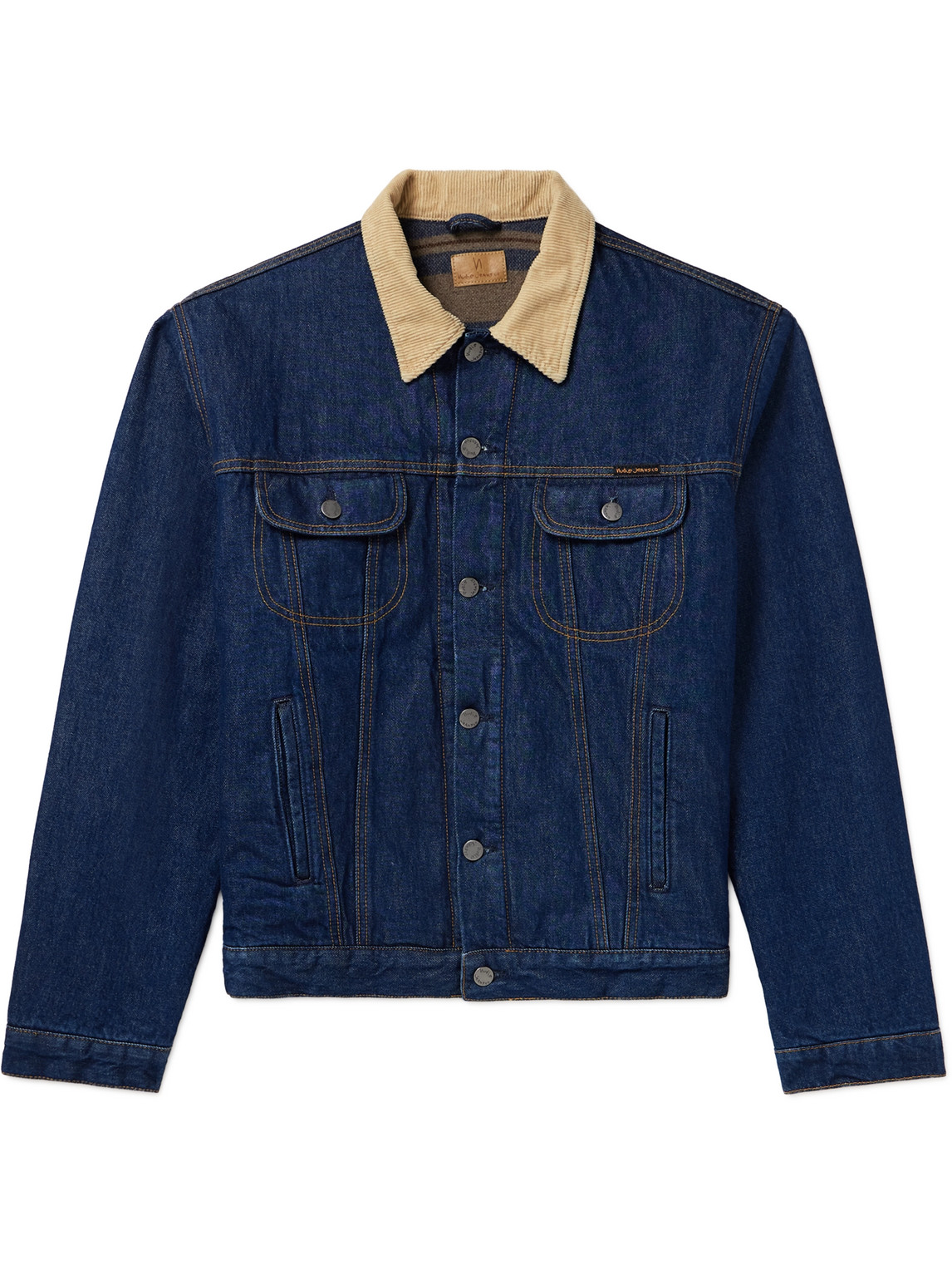 NUDIE JEANS JOHNNY THUNDER CORDUROY-TRIMMED DENIM JACKET