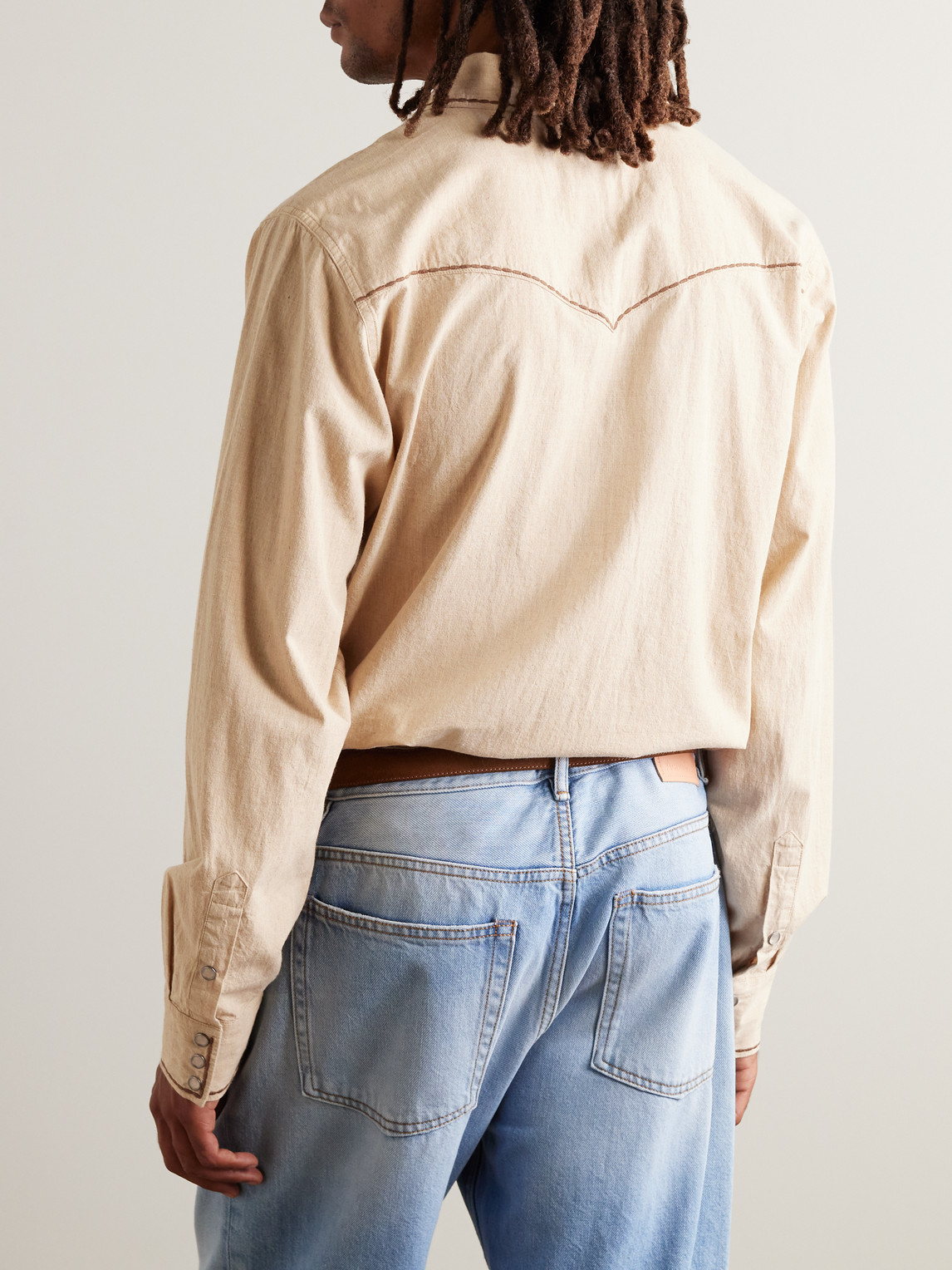 Shop Nudie Jeans George Embroidered Cotton Western Shirt In Neutrals