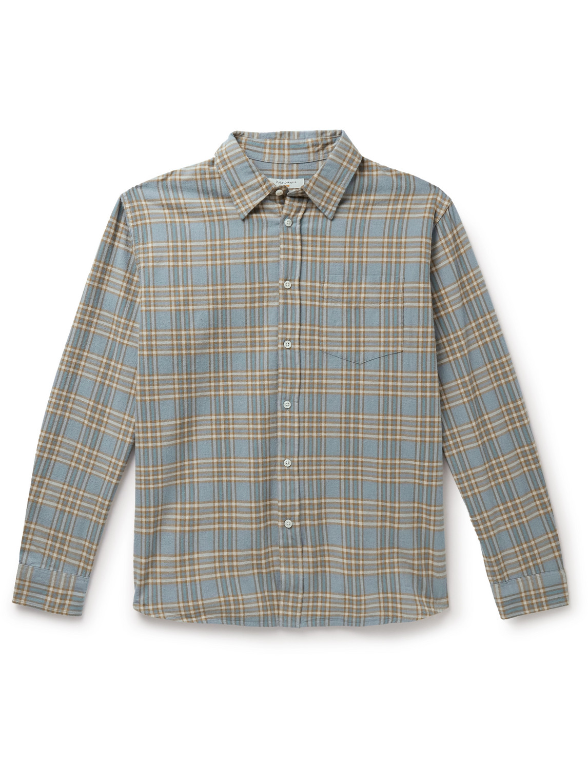 Shop Nudie Jeans Filip Prairie Checked Organic Cotton-flannel Shirt In Blue