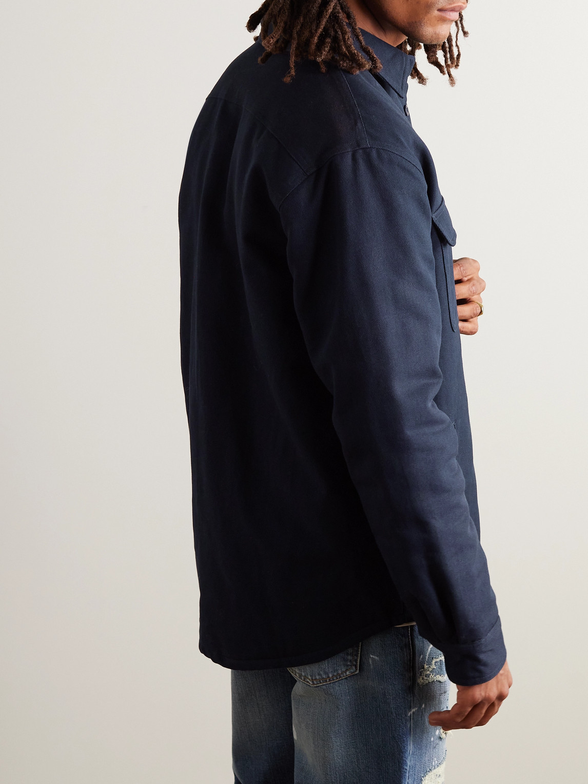 Shop Nudie Jeans Glenn Padded Cotton-twill Overshirt In Blue