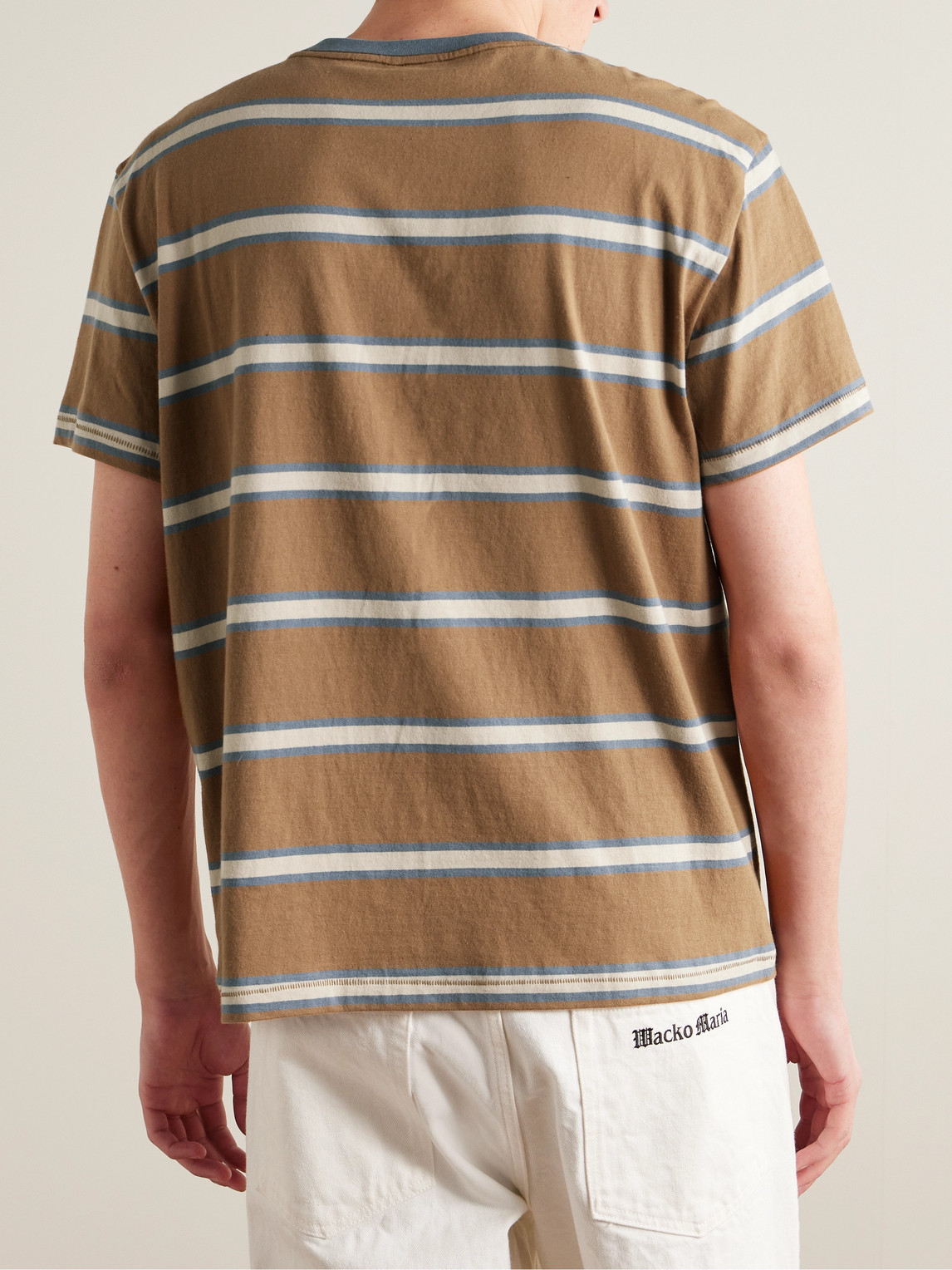 Shop Nudie Jeans Leffe Striped Slub Cotton-jersey T-shirt In Brown