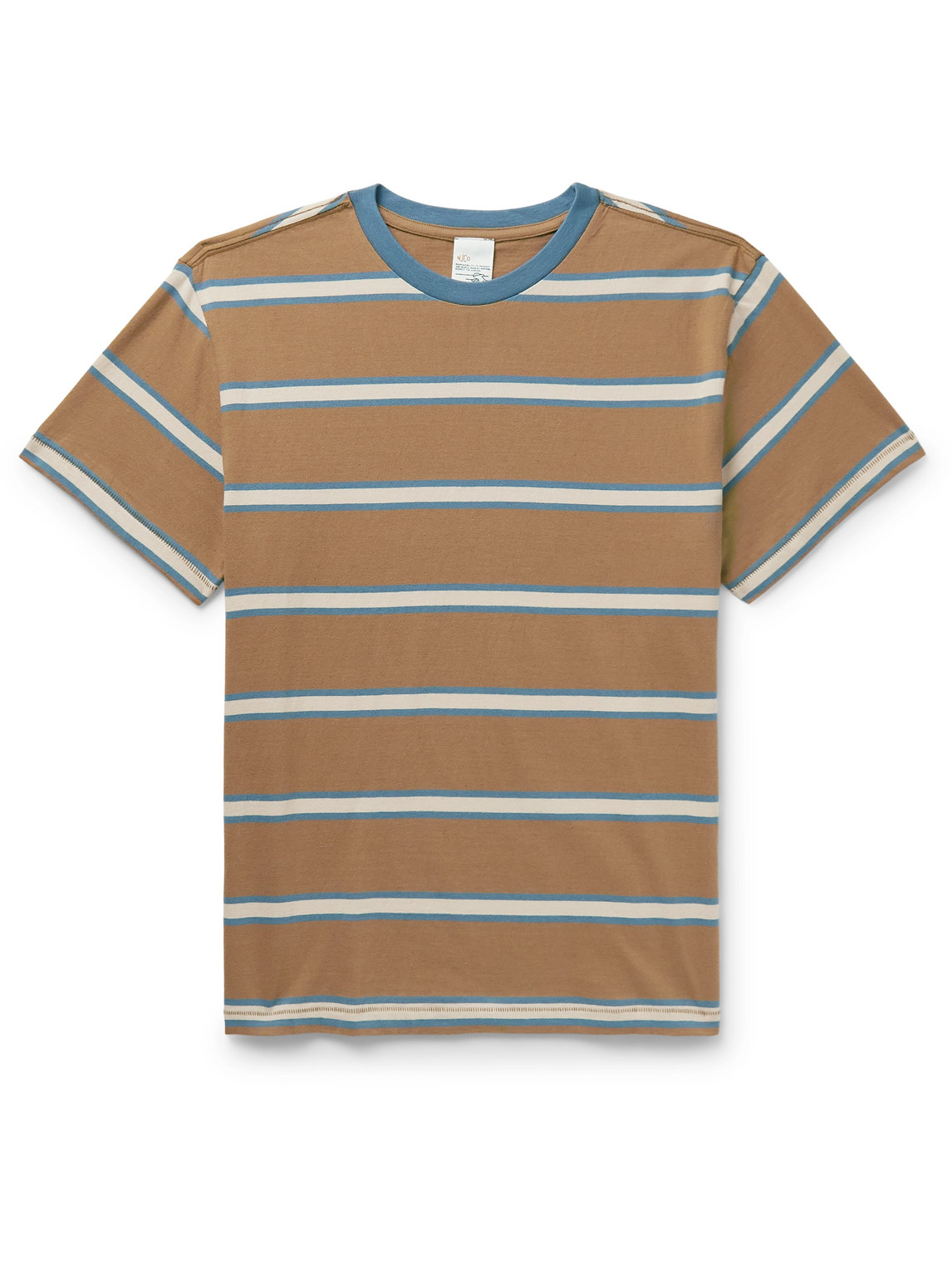 Shop Nudie Jeans Leffe Striped Slub Cotton-jersey T-shirt In Brown