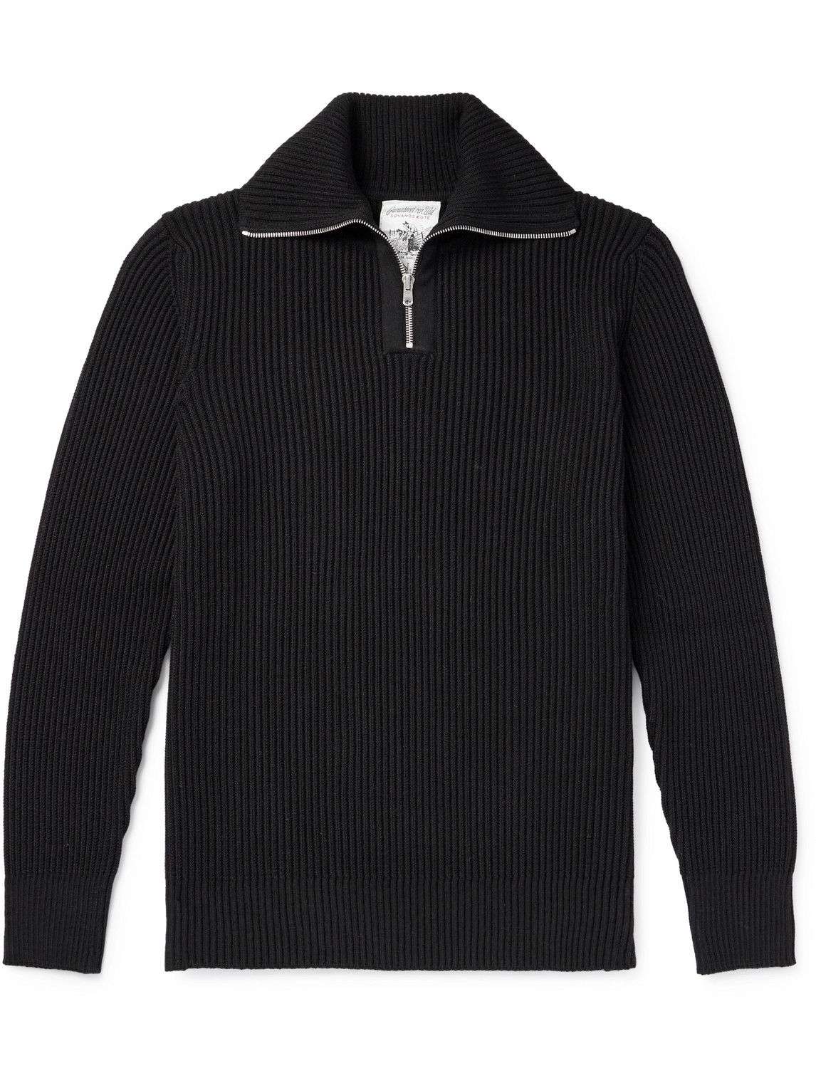 S.n.s Herning Fender Ribbed Merino Wool Half-zip Sweater In Black