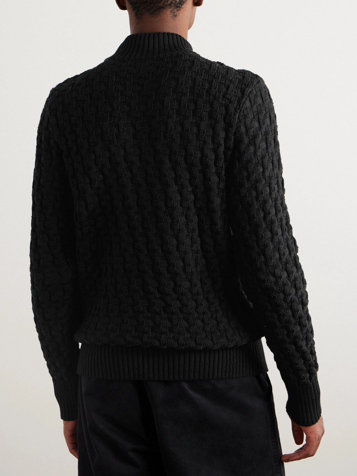 S.n.s Herning Stark Slim-fit Cable-knit Merino Wool Sweater In Black