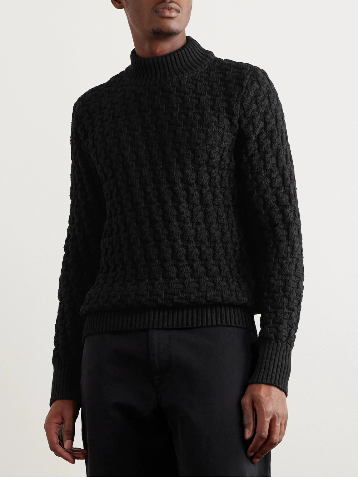 S.n.s Herning Stark Slim-fit Cable-knit Merino Wool Sweater In Black