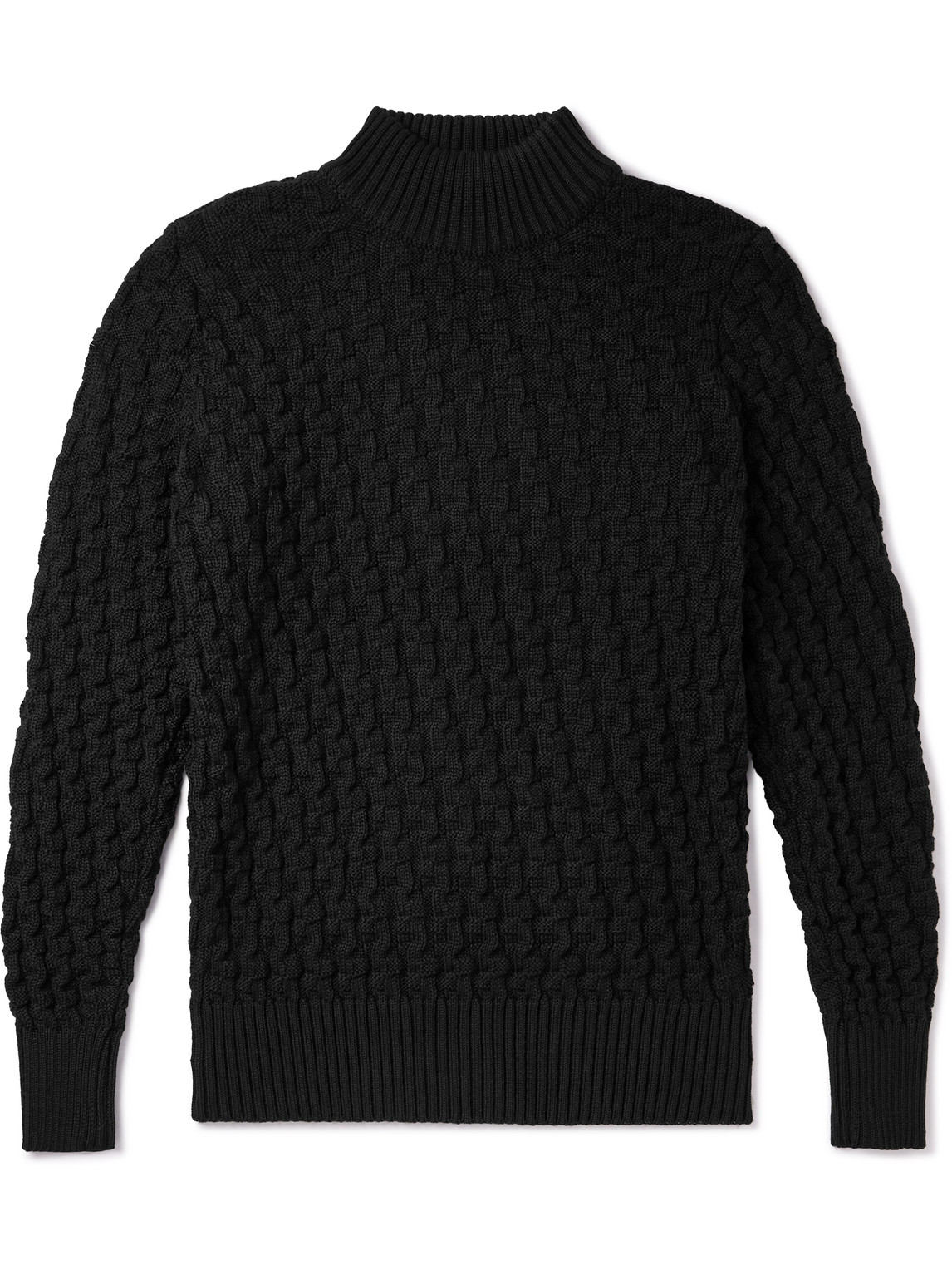 S.n.s Herning Stark Slim-fit Cable-knit Merino Wool Sweater In Black