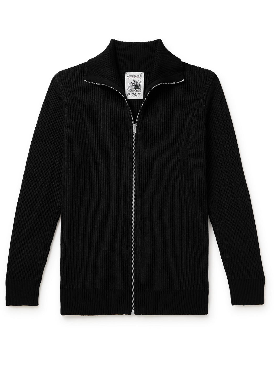 S.n.s Herning Ribbed Wool Zip-up Sweater In Black
