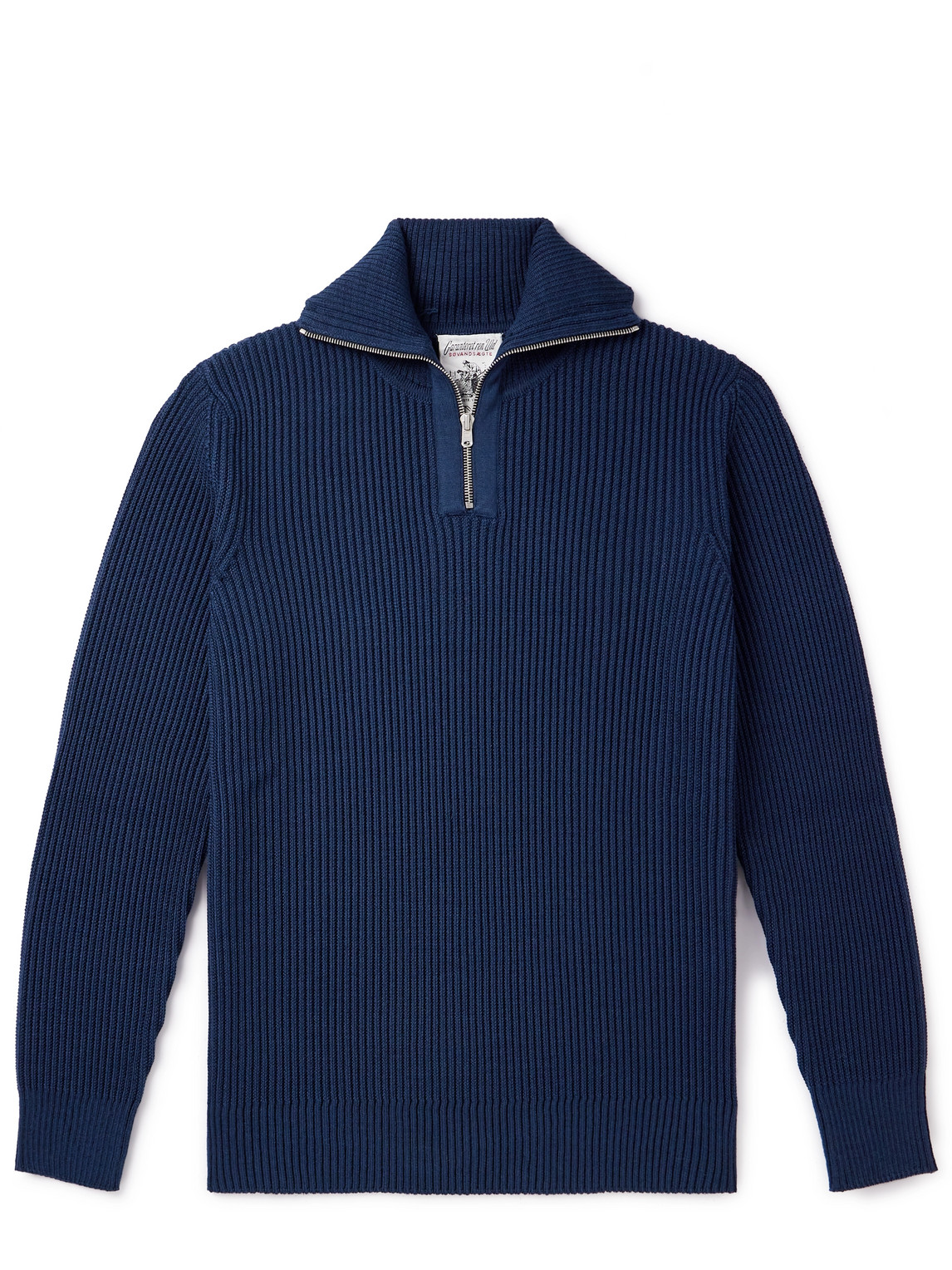 S.n.s Herning Fender Ribbed Merino Wool Half-zip Sweater In Blue