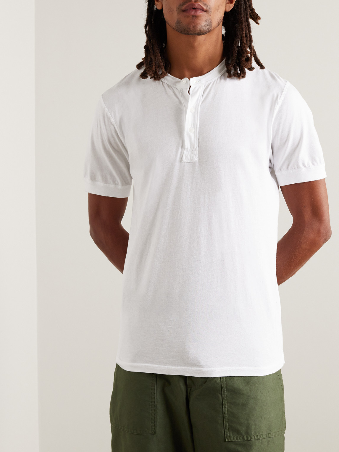 Shop Save Khaki United Garment-dyed Supima Cotton-jersey Henley T-shirt In White
