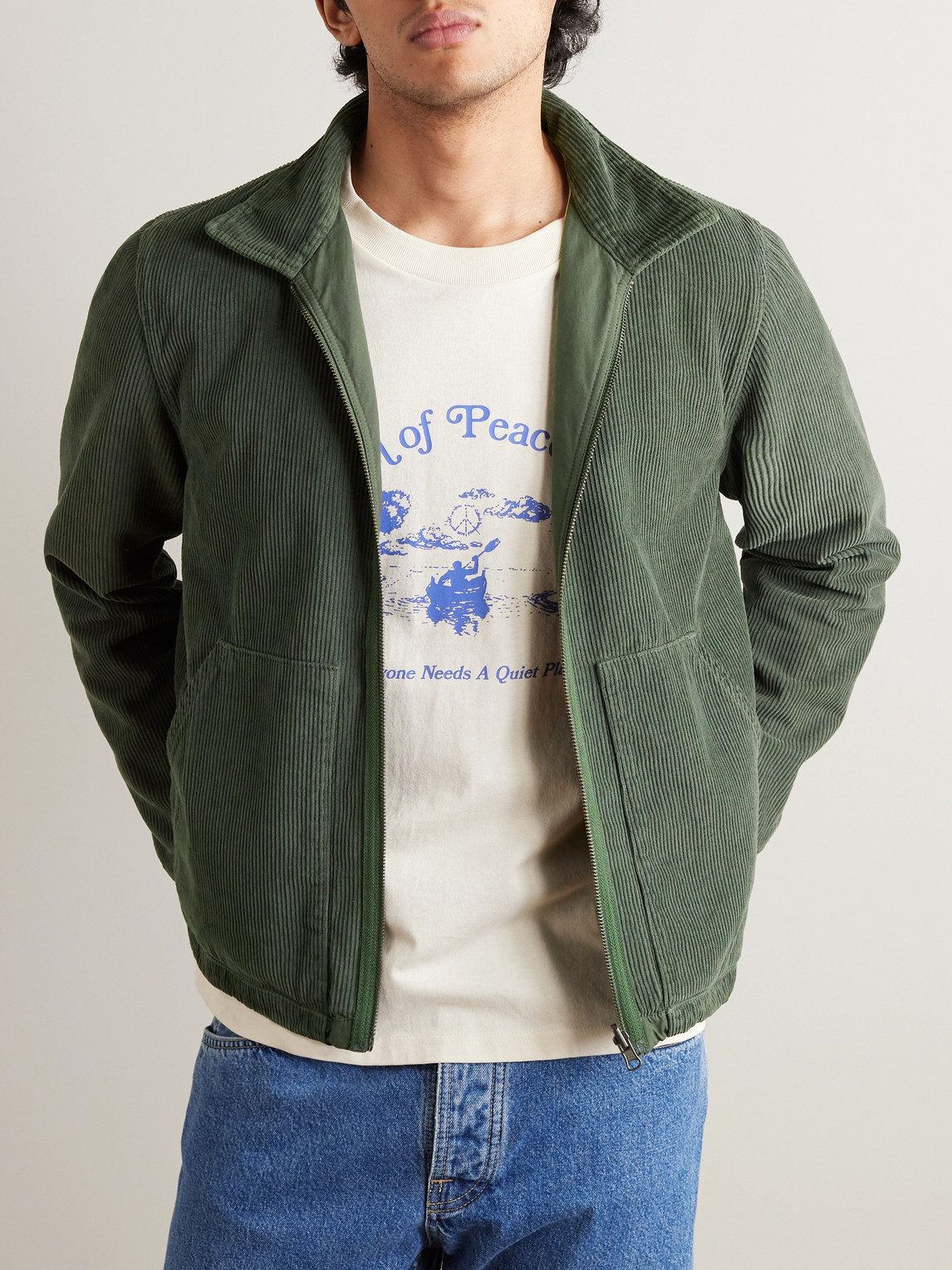 Shop Save Khaki United Reversible Garment-dyed Cotton-canvas And Corduroy Jacket In Green