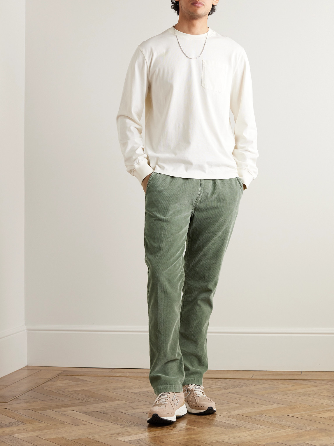 Shop Save Khaki United Easy Straight-leg Cotton-corduroy Drawstring Trousers In Green