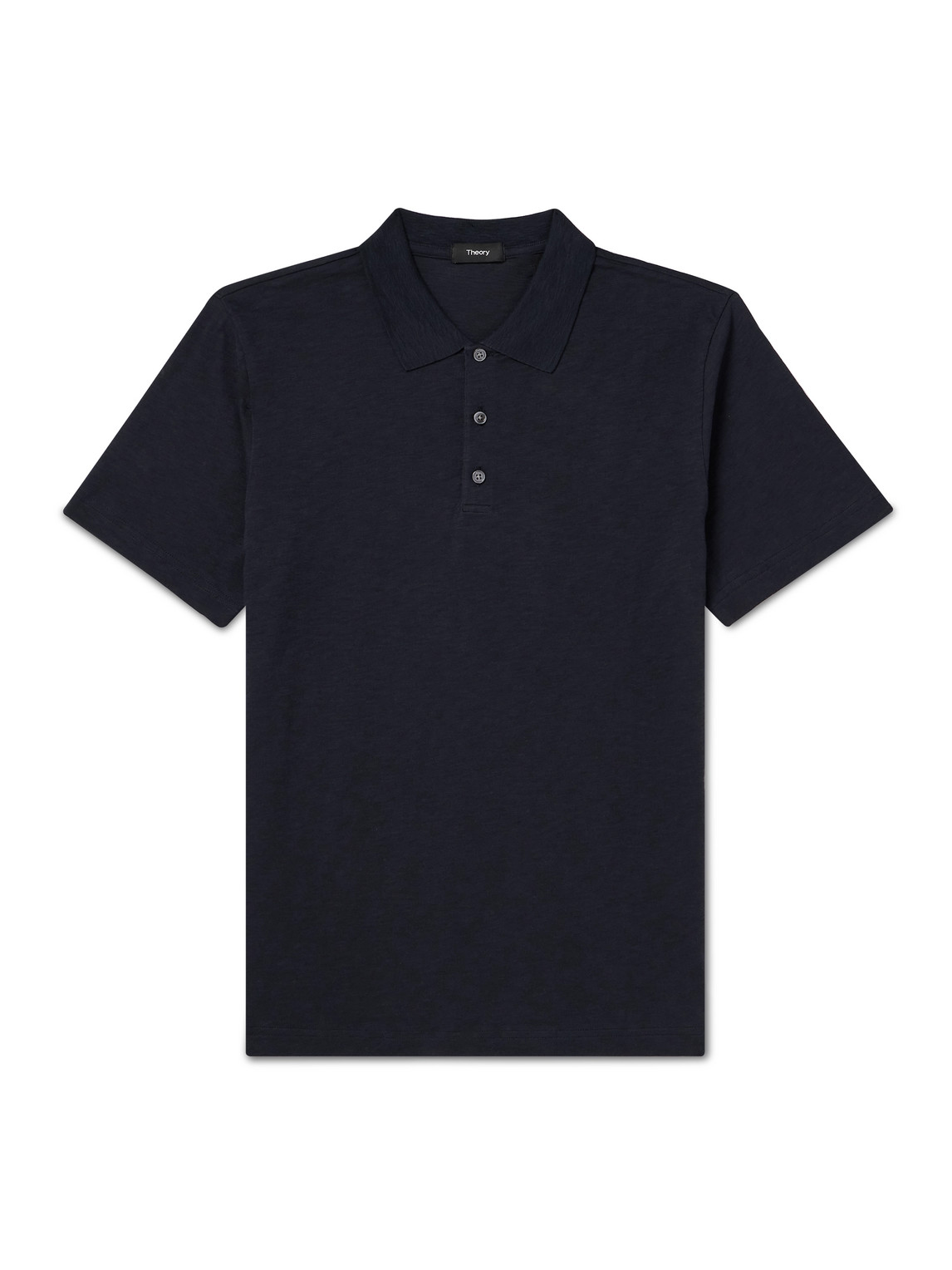 Shop Theory Bron Slub Cotton-jersey Polo Shirt In Blue