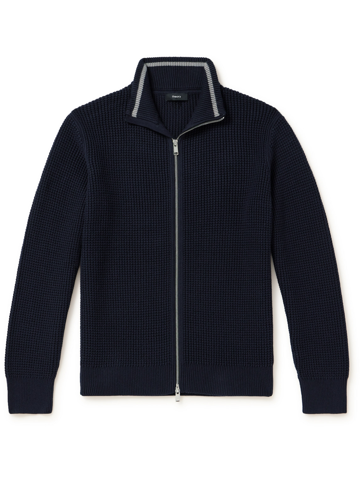 Theory Gary Waffle-knit Cotton-blend Cardigan In Blue