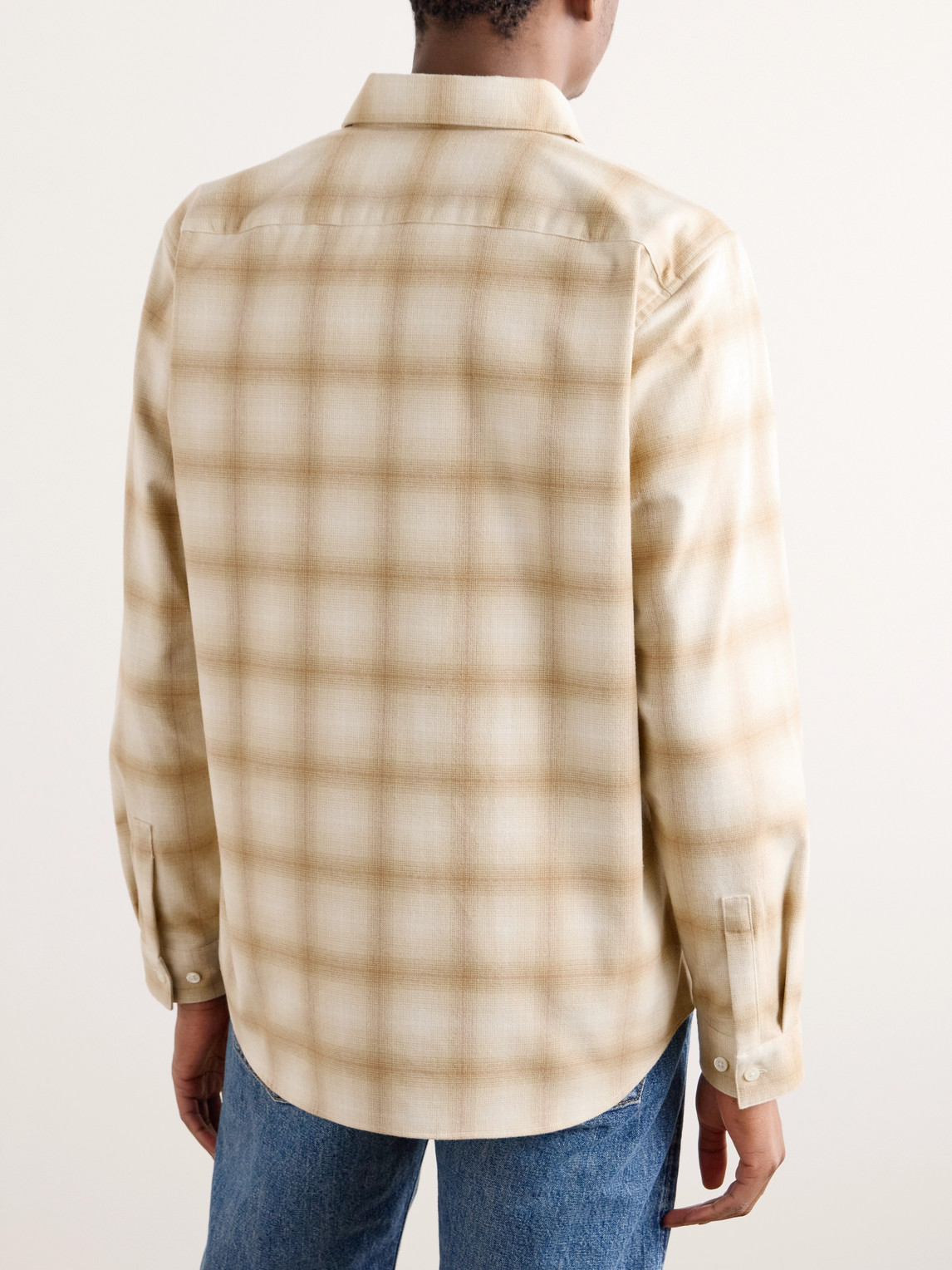 Shop Theory Irving Checked Recycled Cotton-blend Flannel Shirt In Neutrals