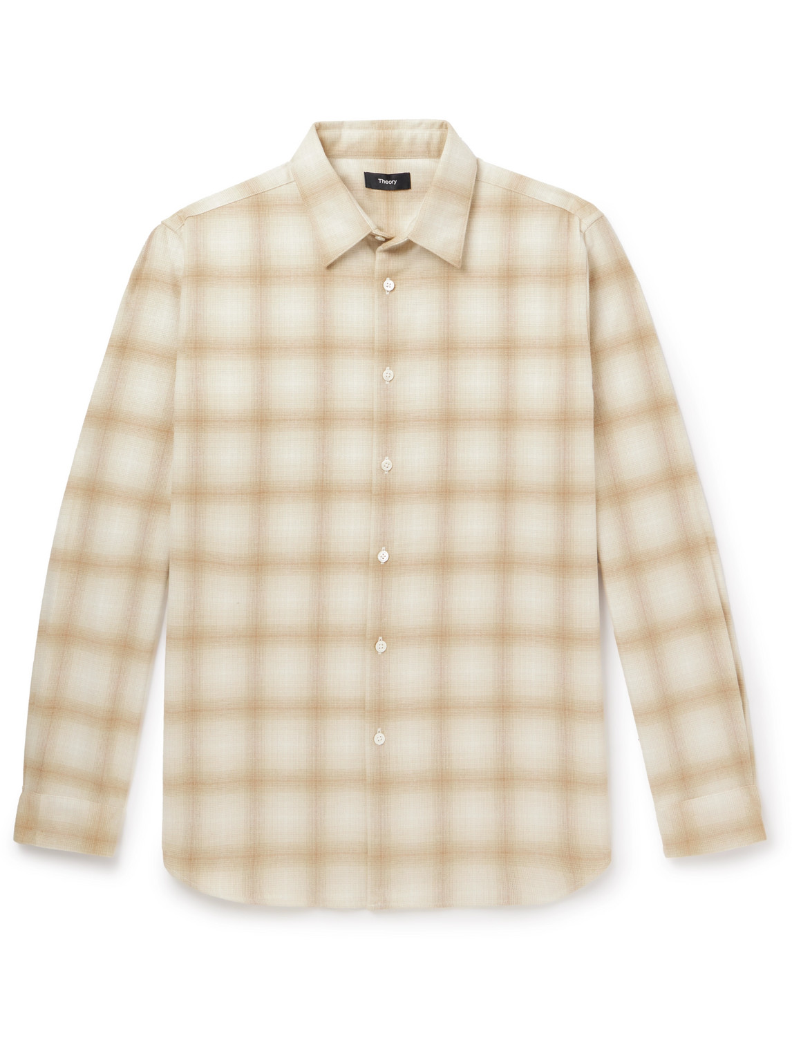 Shop Theory Irving Checked Recycled Cotton-blend Flannel Shirt In Neutrals