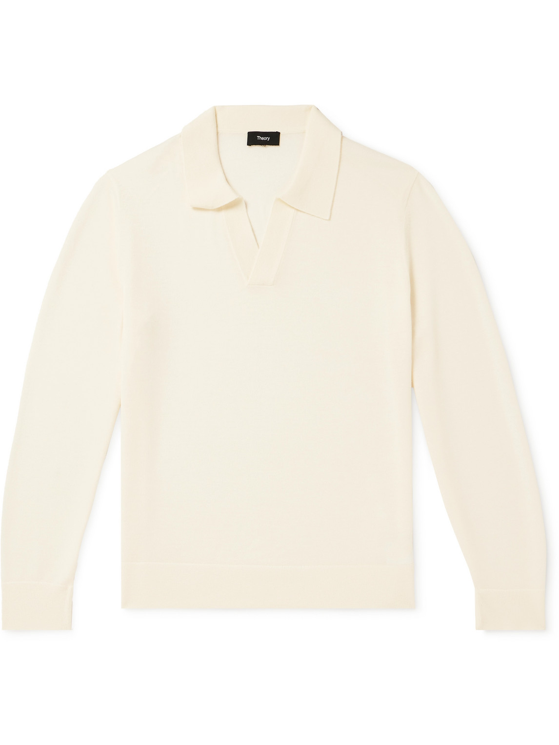 Theory Briody Open-collar Merino Wool-blend Polo Shirt In White