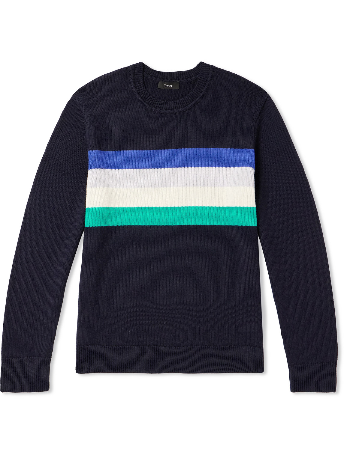 Theory Kenny Striped Merino Wool-blend Sweater In Blue