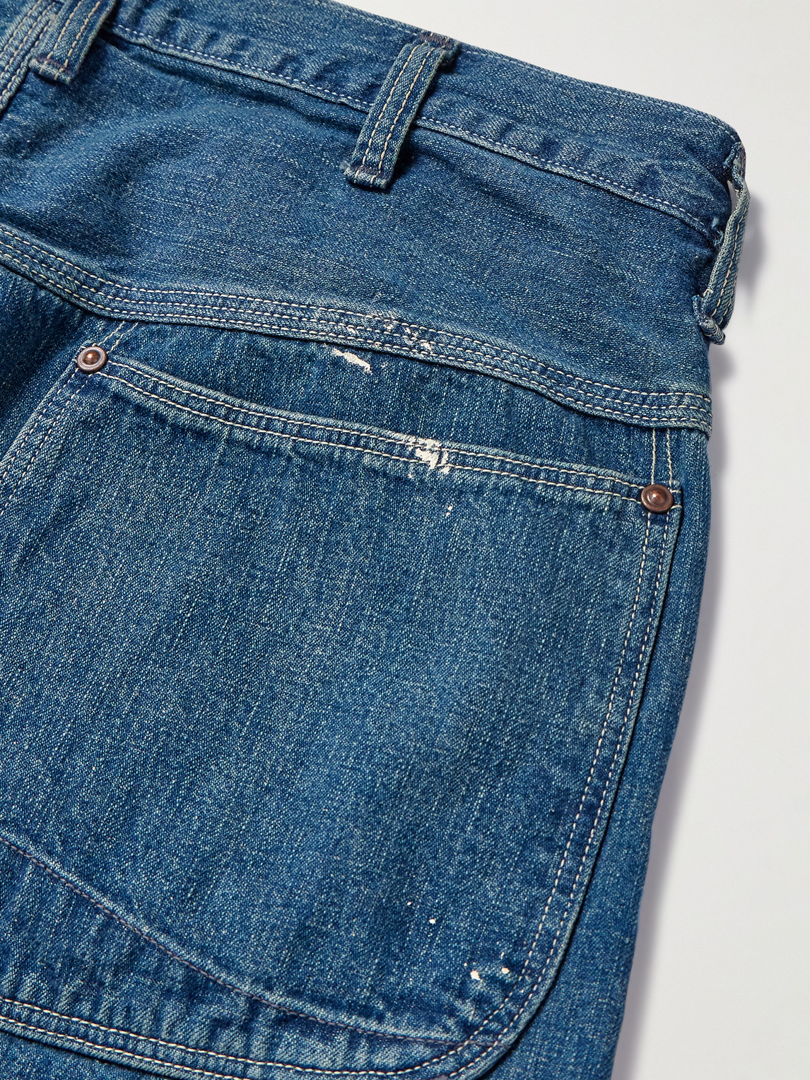 Shop Orslow Paint-splattered Straight-leg Selvedge Jeans In Blue