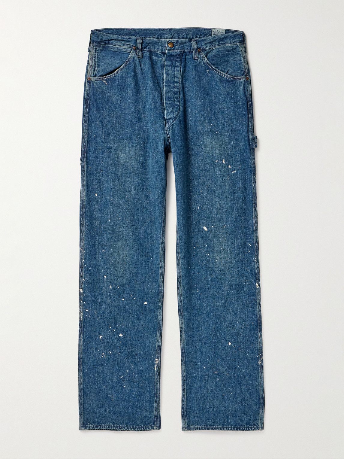 Orslow Paint-splattered Straight-leg Selvedge Jeans In Blue