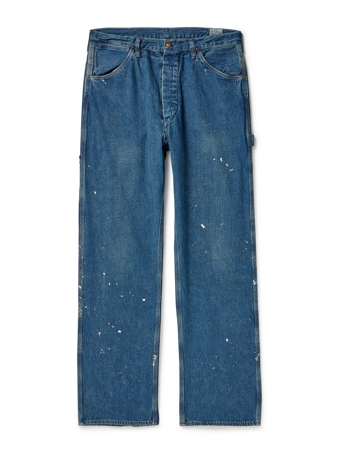 Orslow Paint-splattered Straight-leg Selvedge Jeans In Blue