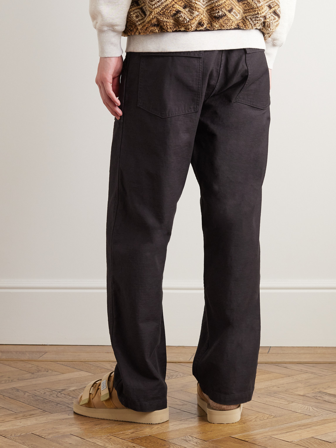 Shop Orslow Straight-leg Cotton Cargo Trousers In Black