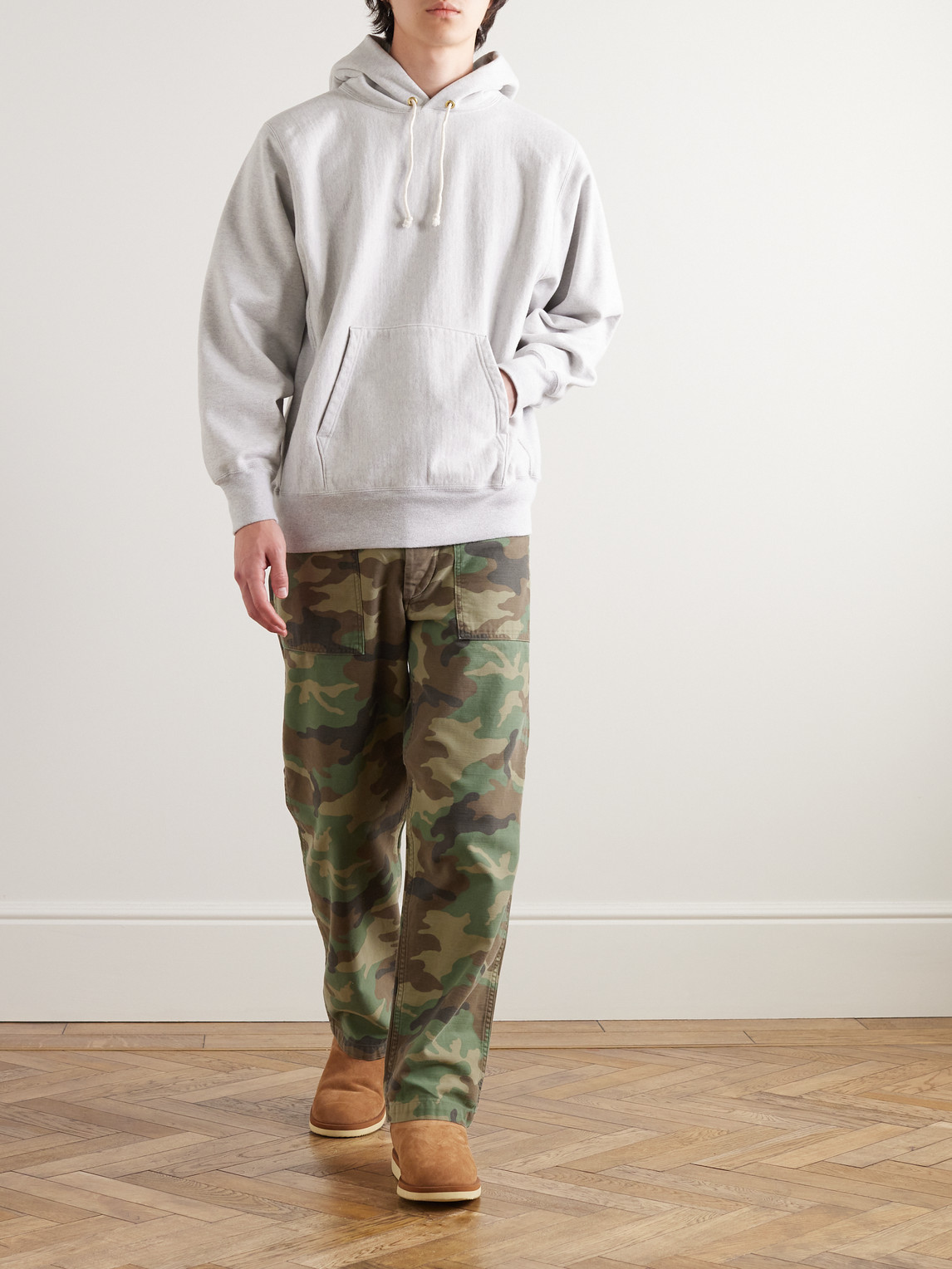 Shop Orslow Woodland Straight-leg Camouflage-print Cotton-canvas Cargo Trousers In Green