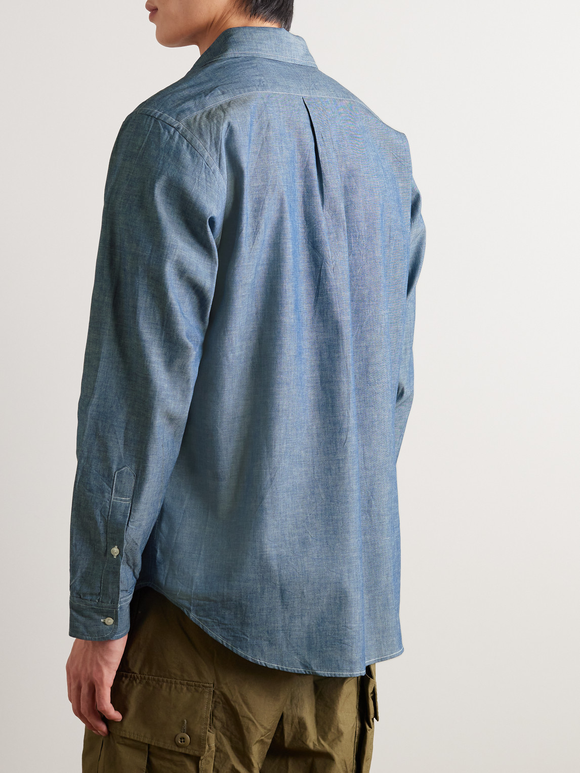 Shop Orslow Button-down Collar Cotton-chambray Shirt In Blue