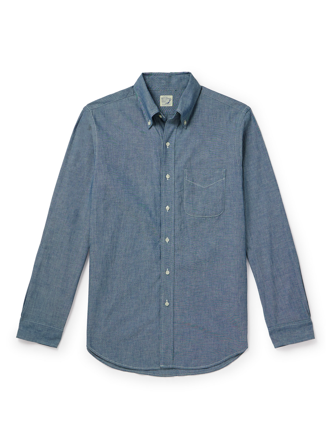 Orslow Button-down Collar Cotton-chambray Shirt In Blue