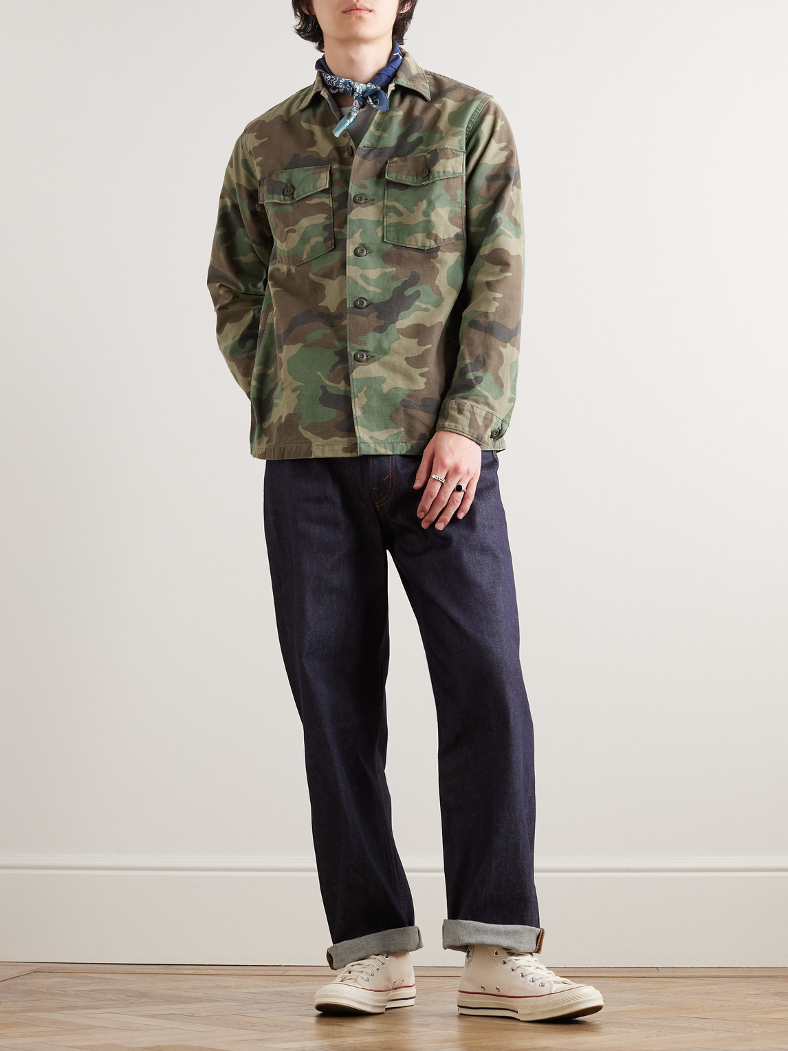 Shop Orslow Woodland Camouflage-print Cotton-canvas Shirt In Green