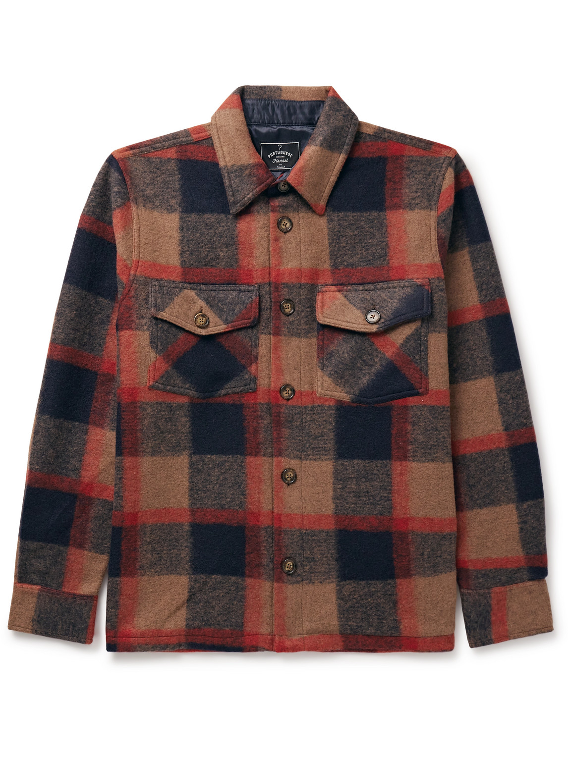 Portuguese Flannel Catch Checked Brushed-fleece Overshirt In Brown