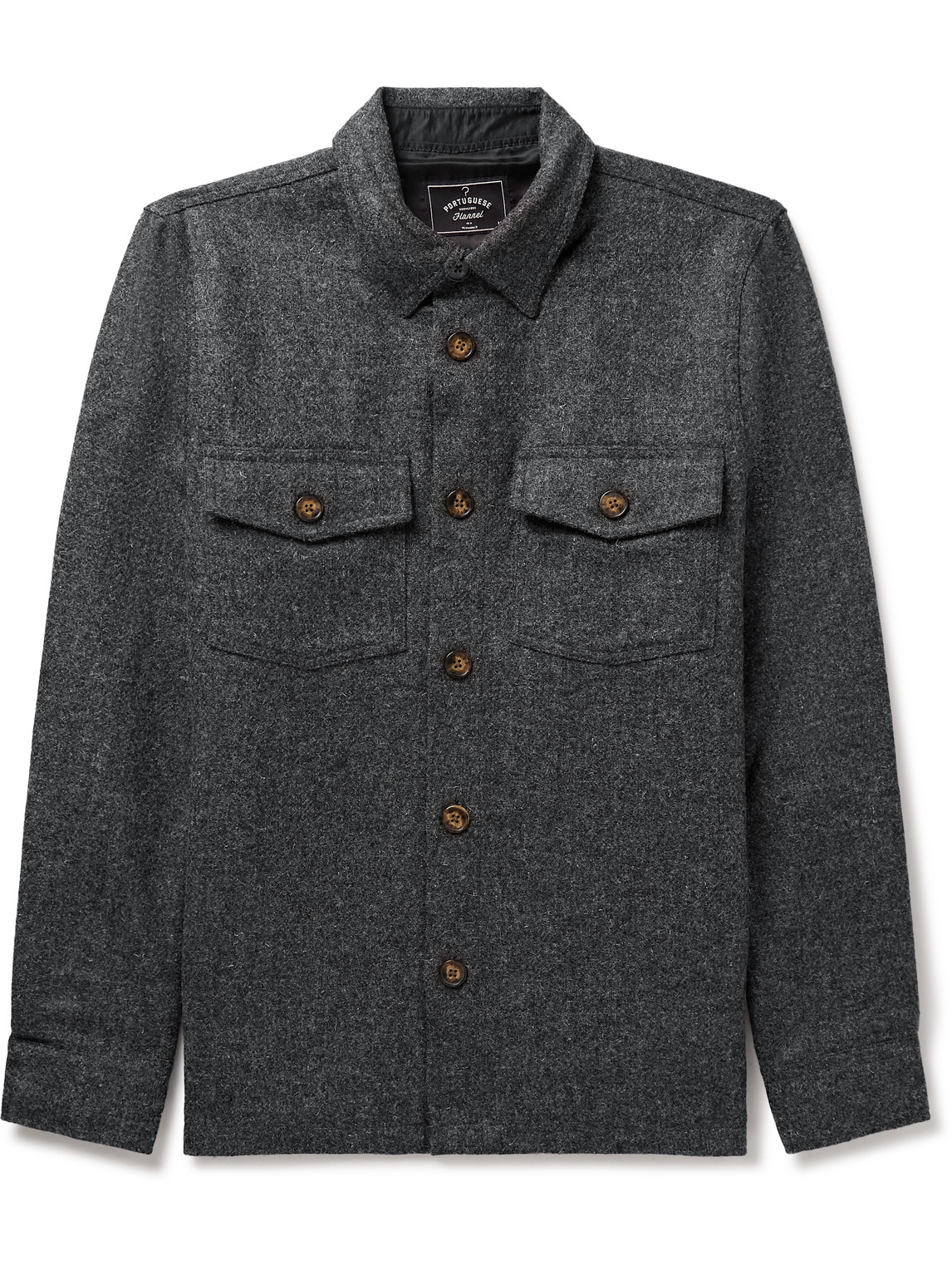 Portuguese Flannel Wool-tweed Overshirt In Grey