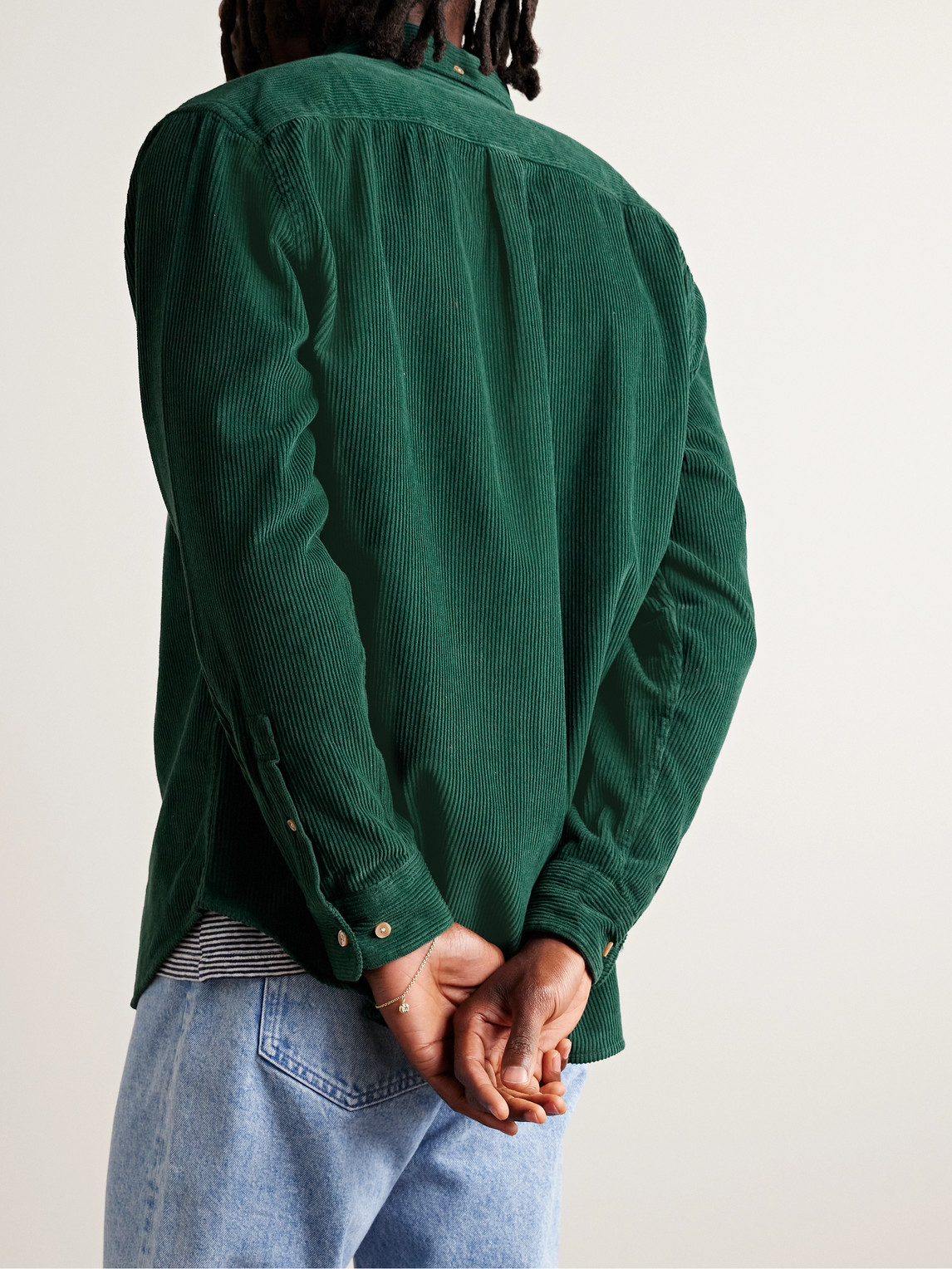 Shop Portuguese Flannel Lobo Button-down Collar Cotton-corduroy Shirt In Green