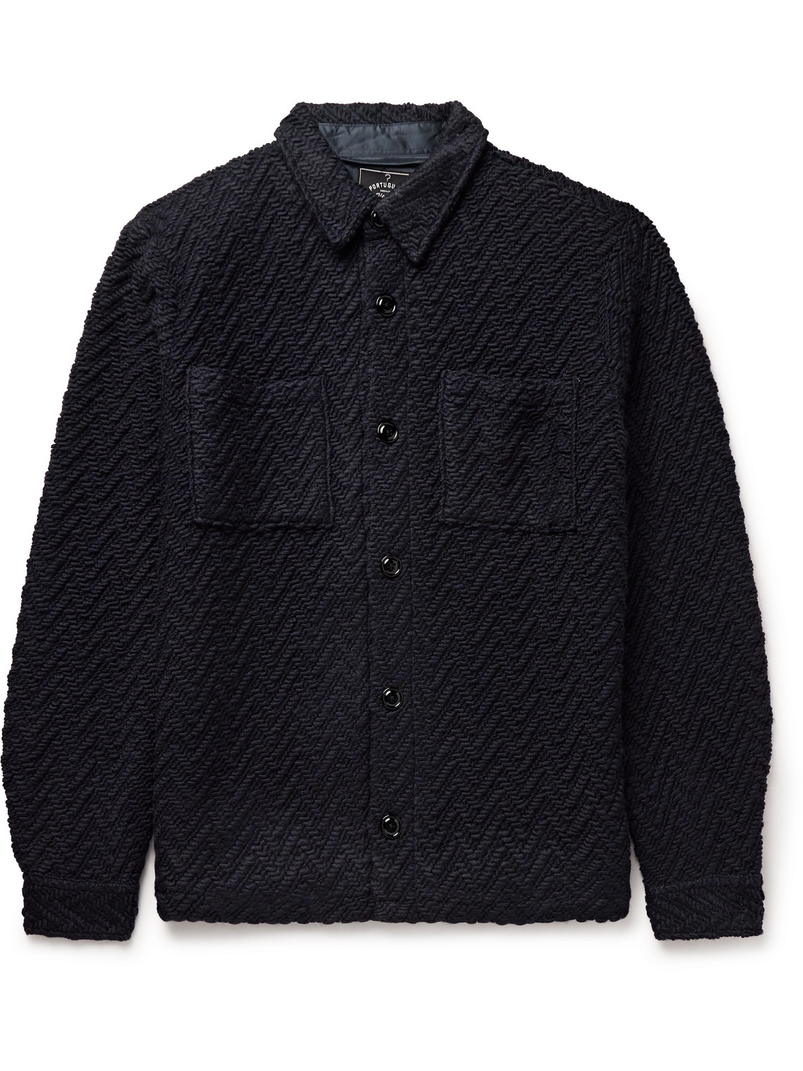 Portuguese Flannel Herringbone Tweed Overshirt In Blue