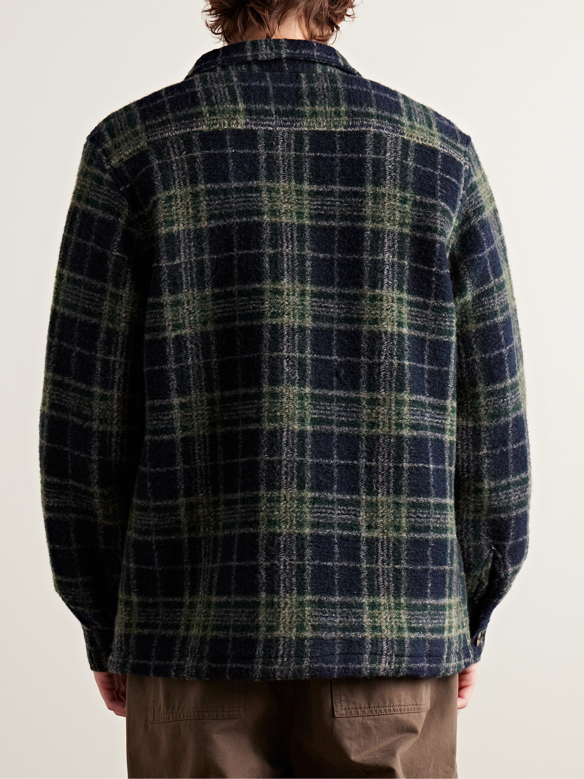 Shop Portuguese Flannel Checked Fleece Overshirt In Blue