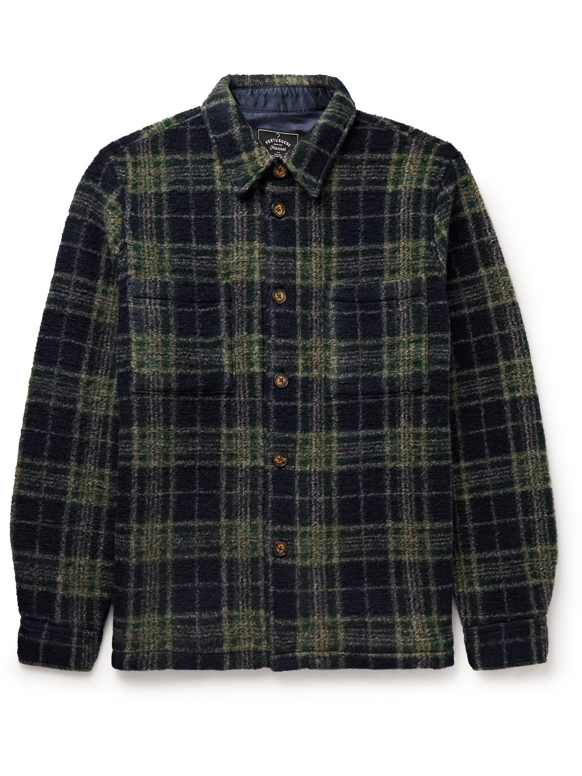 Shop Portuguese Flannel Checked Fleece Overshirt In Blue