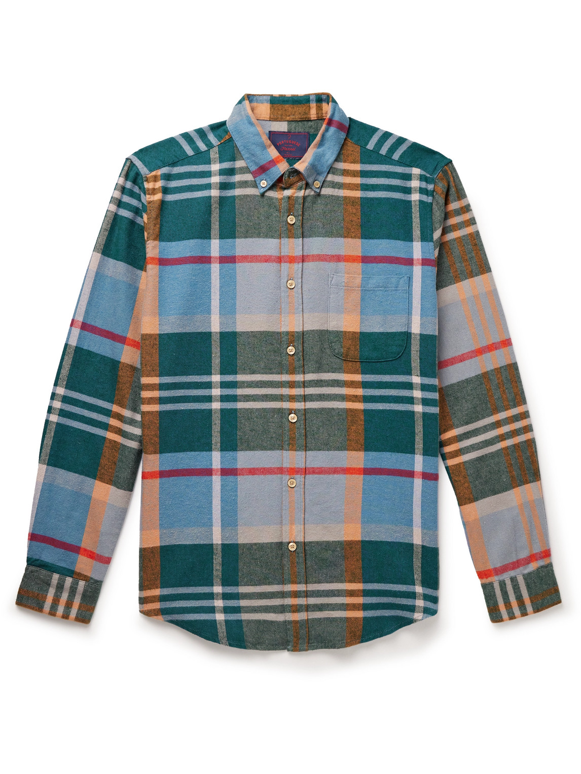 Portuguese Flannel Realm Button-down Collar Checked Cotton-flannel Shirt In Blue
