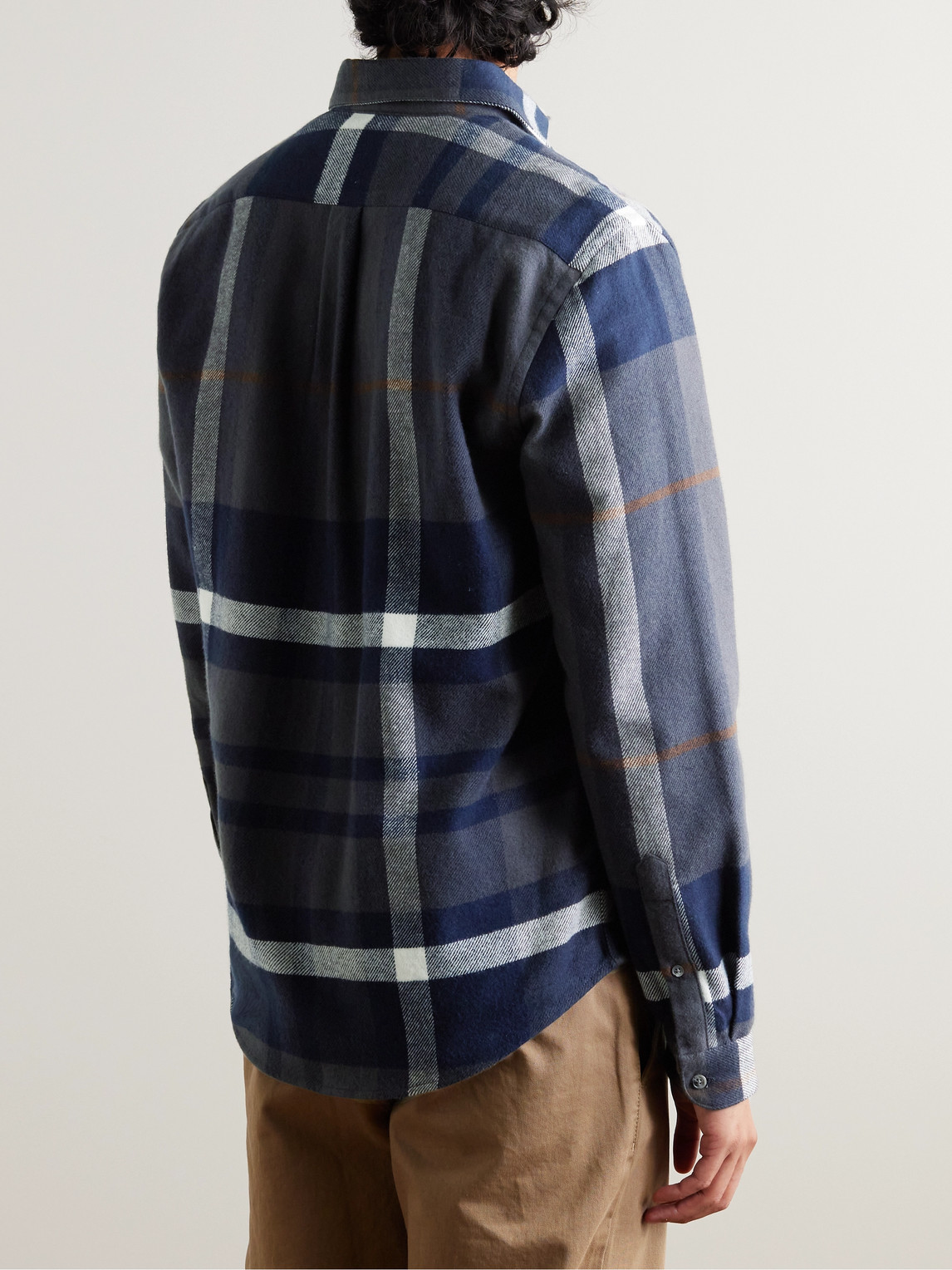Shop Portuguese Flannel Viz Checked Organic Cotton-flannel Shirt In Blue