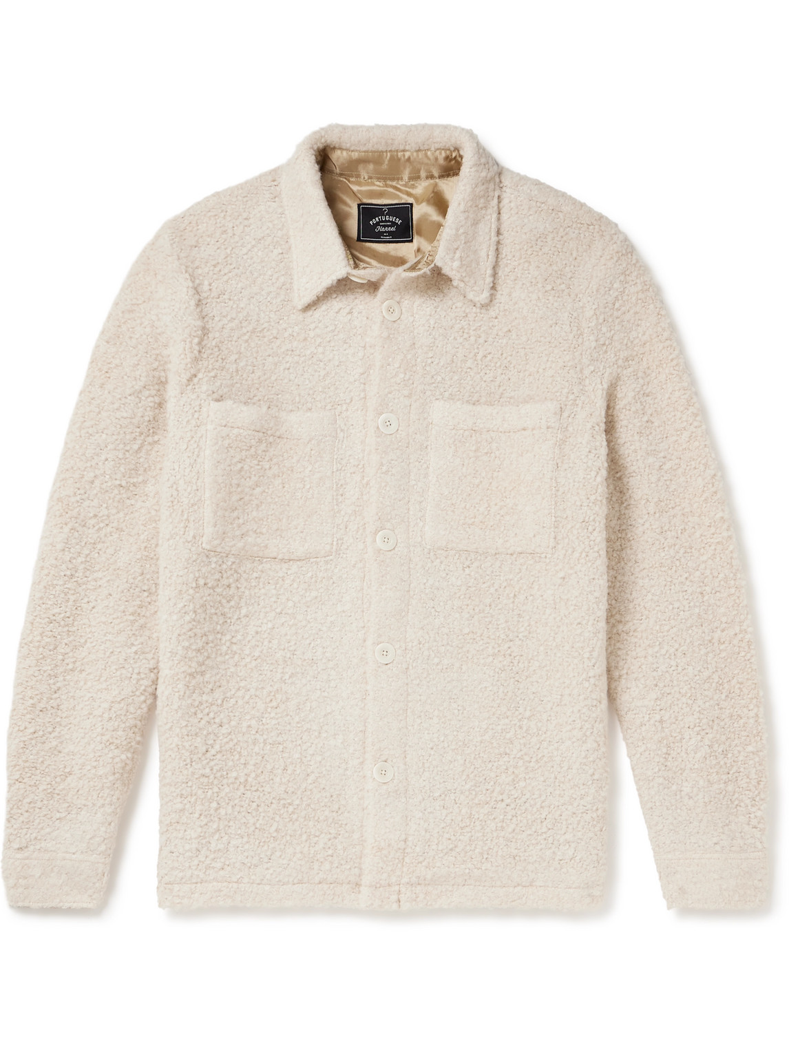 Portuguese Flannel Curly Bouclé Overshirt In Neutrals