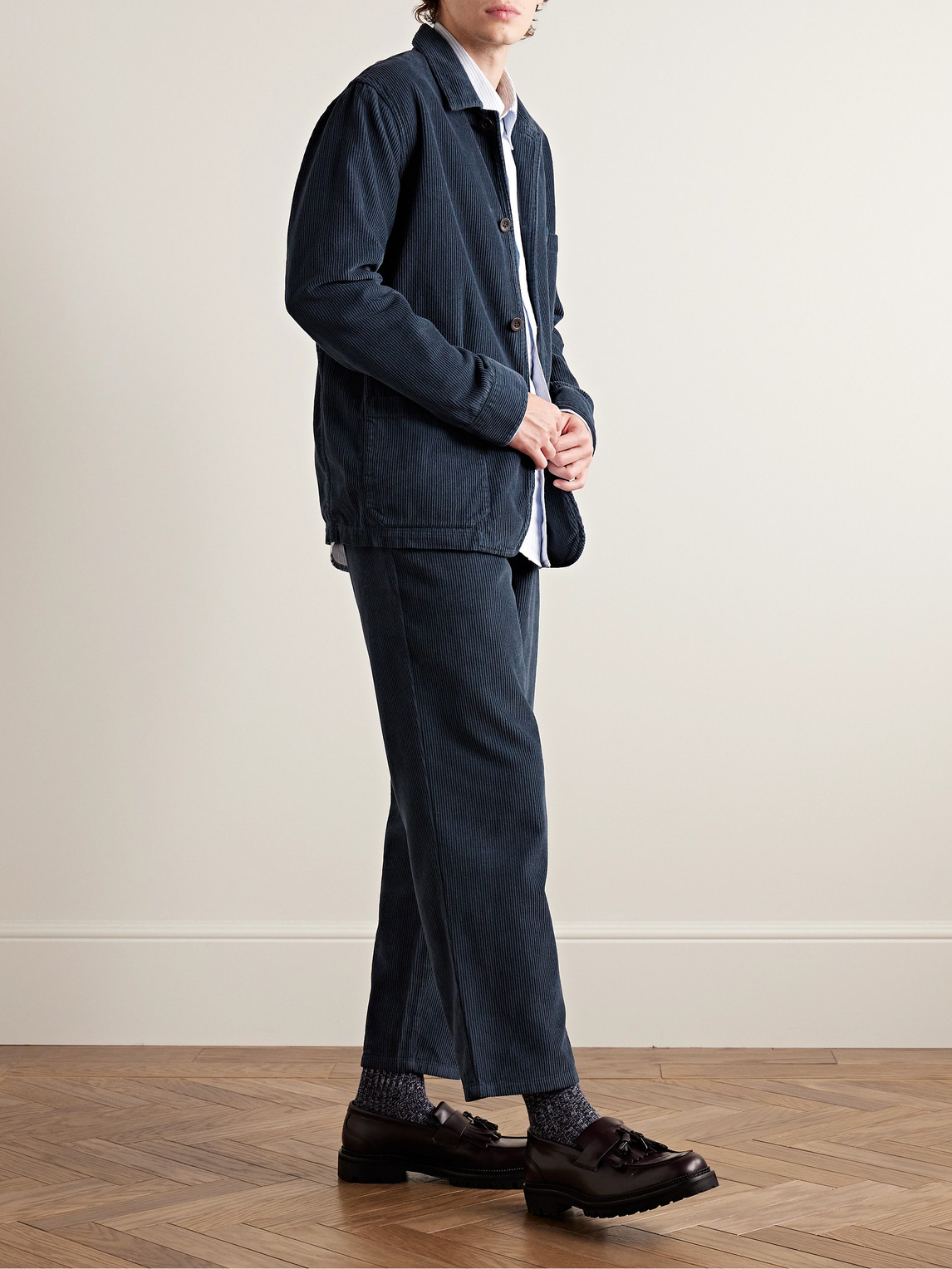 Portuguese Flannel Straight-leg Cotton-corduroy Trousers In Blue