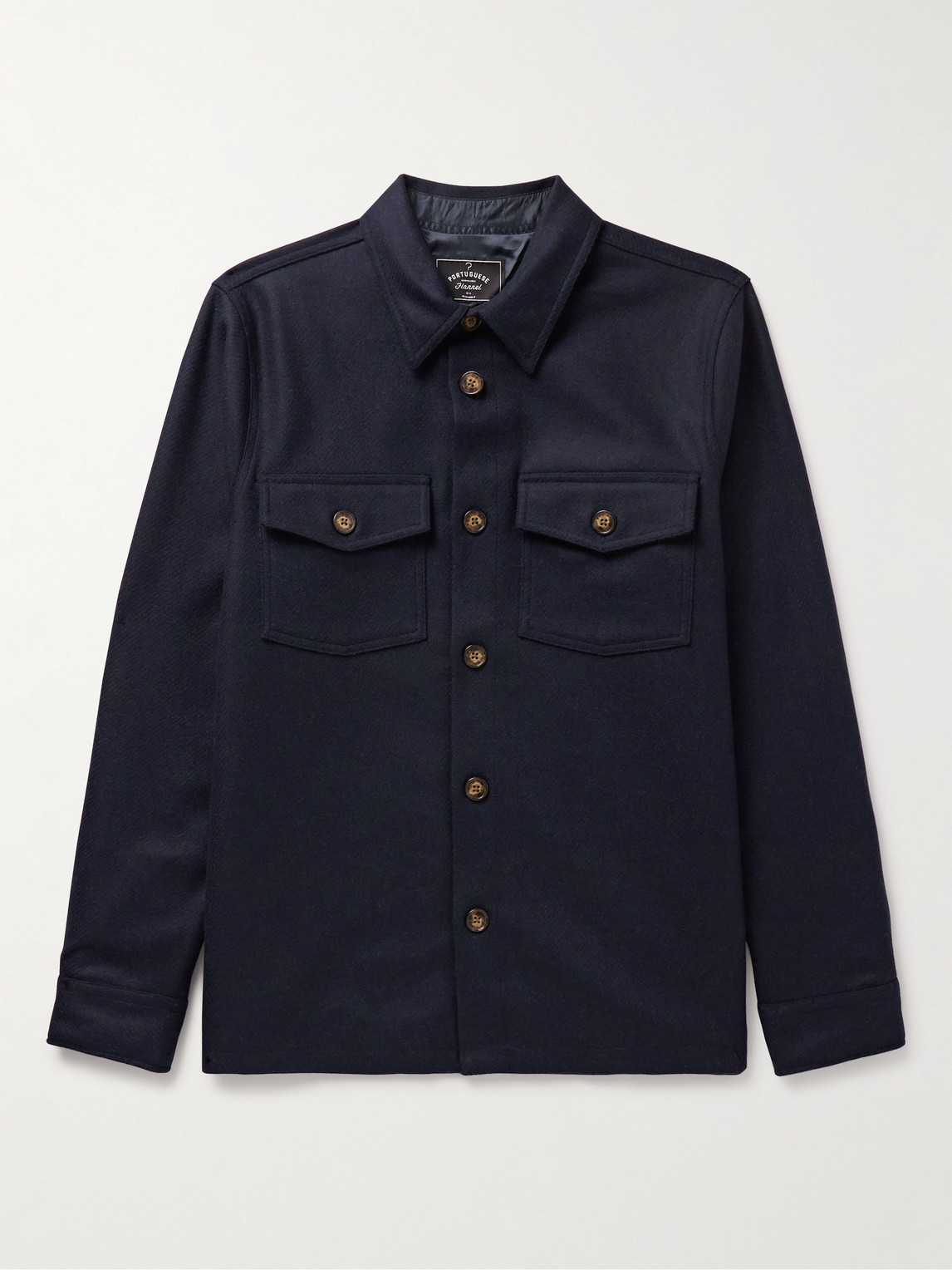 Portuguese Flannel Wool-tweed Overshirt In Blue