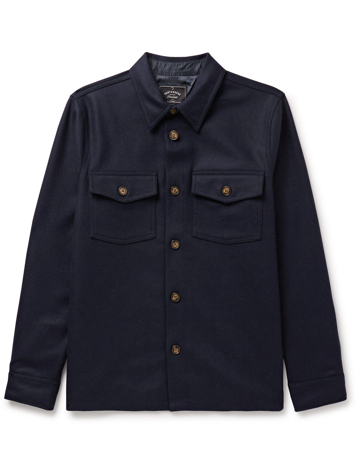 Portuguese Flannel Wool-tweed Overshirt In Blue