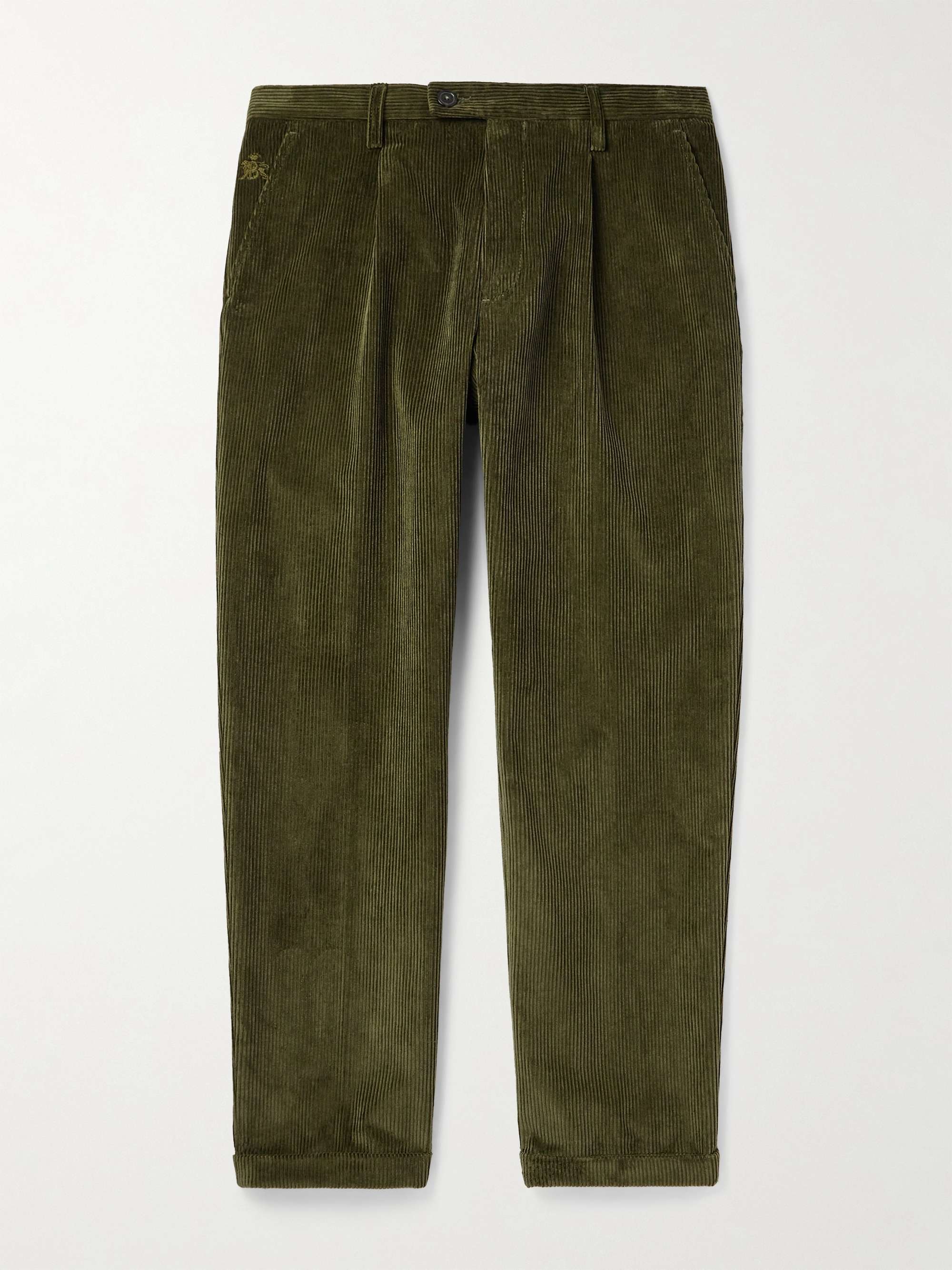 Straight-Leg Pleated Cotton-Corduroy Trousers