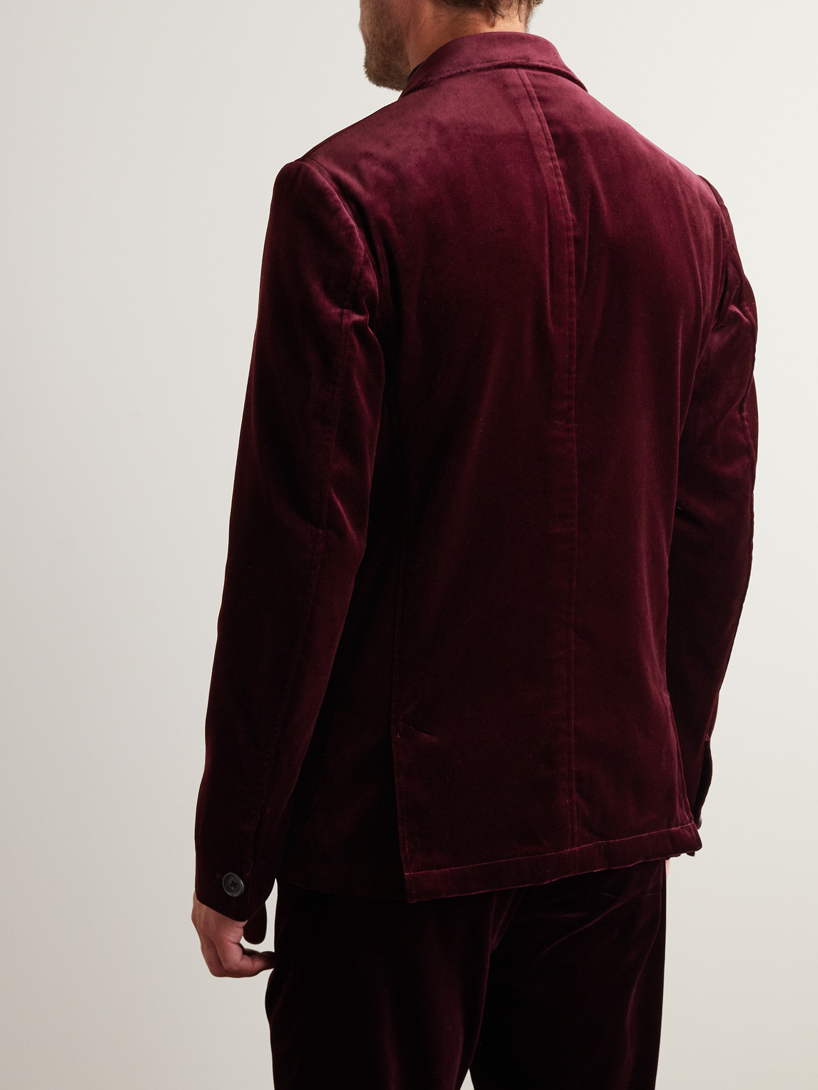 Shop Oliver Spencer Mansfield Slim-fit Cotton-velvet Suit Jacket In Burgundy