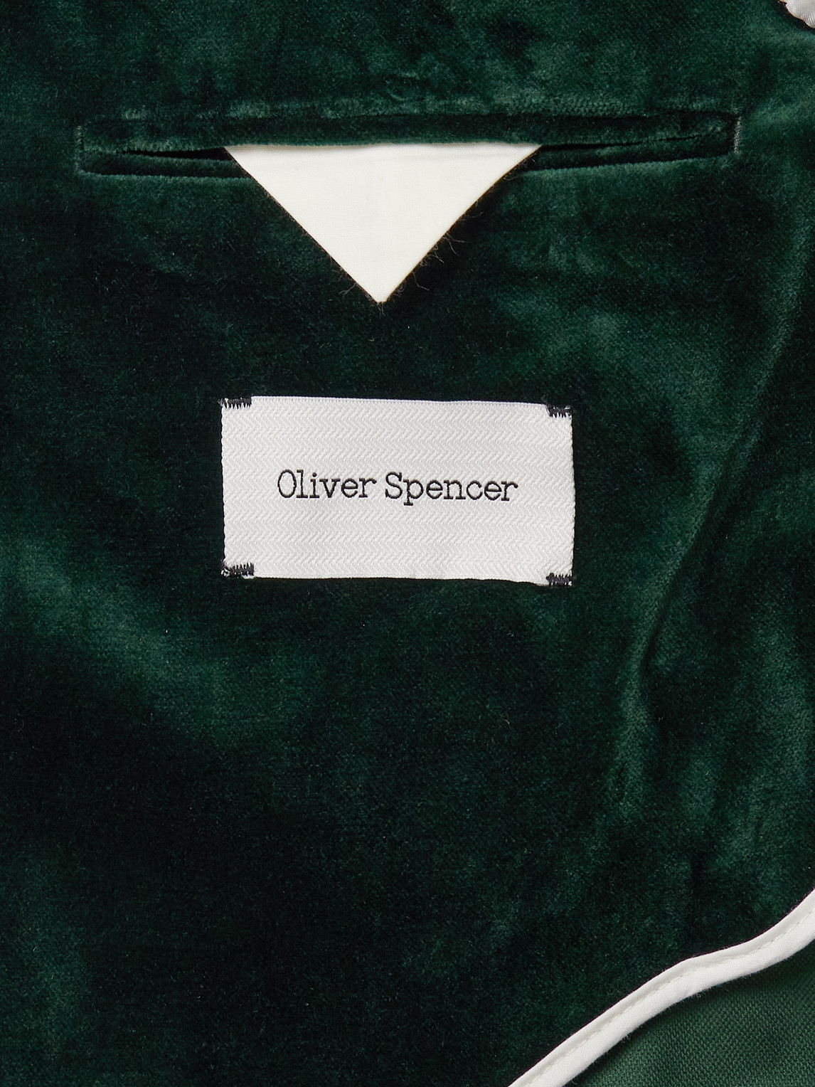 Shop Oliver Spencer Mansfield Slim-fit Cotton-velvet Suit Jacket In Green