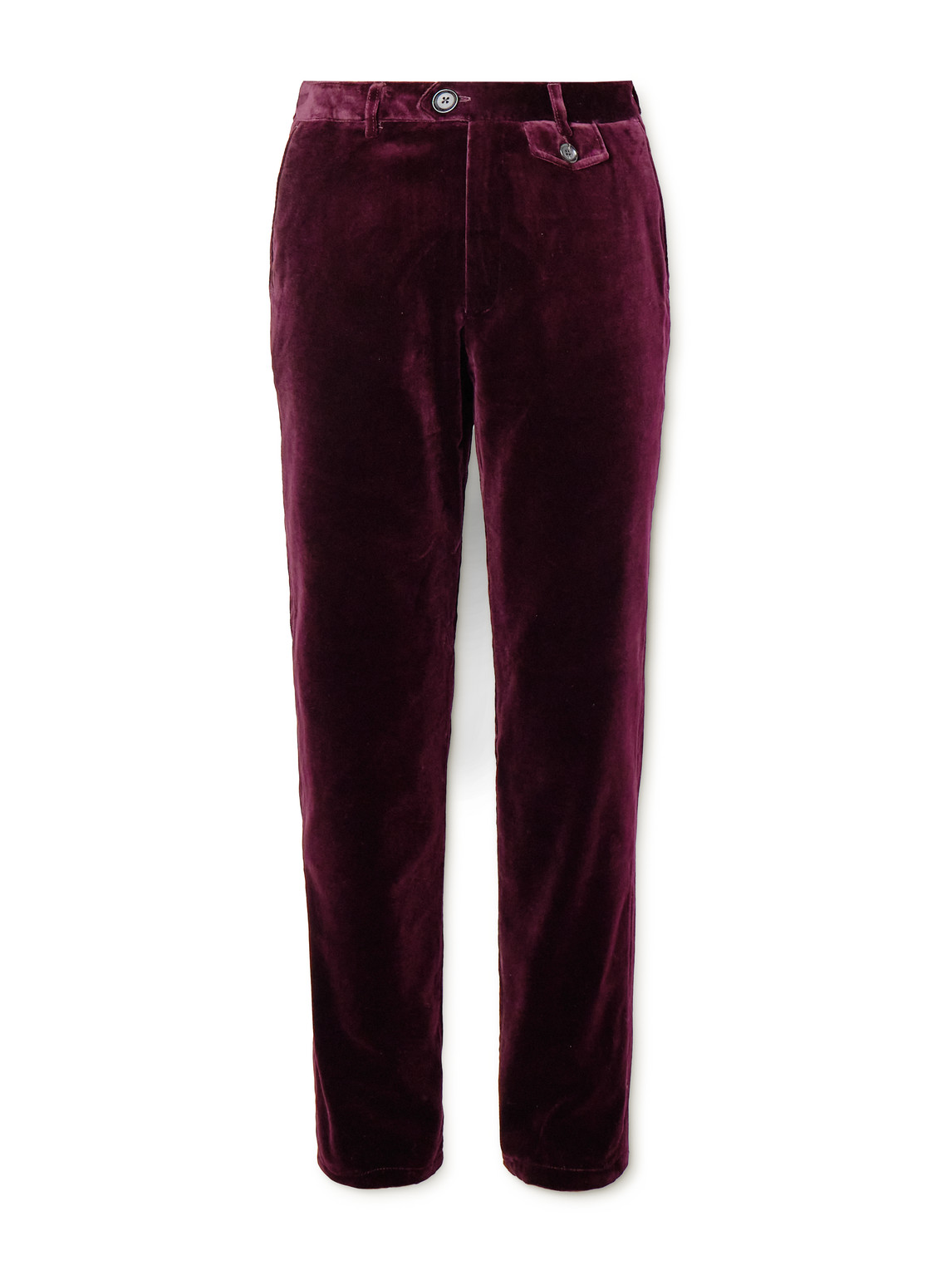 Oliver Spencer Fishtail Slim-fit Cotton-velvet Suit Trousers In Burgundy