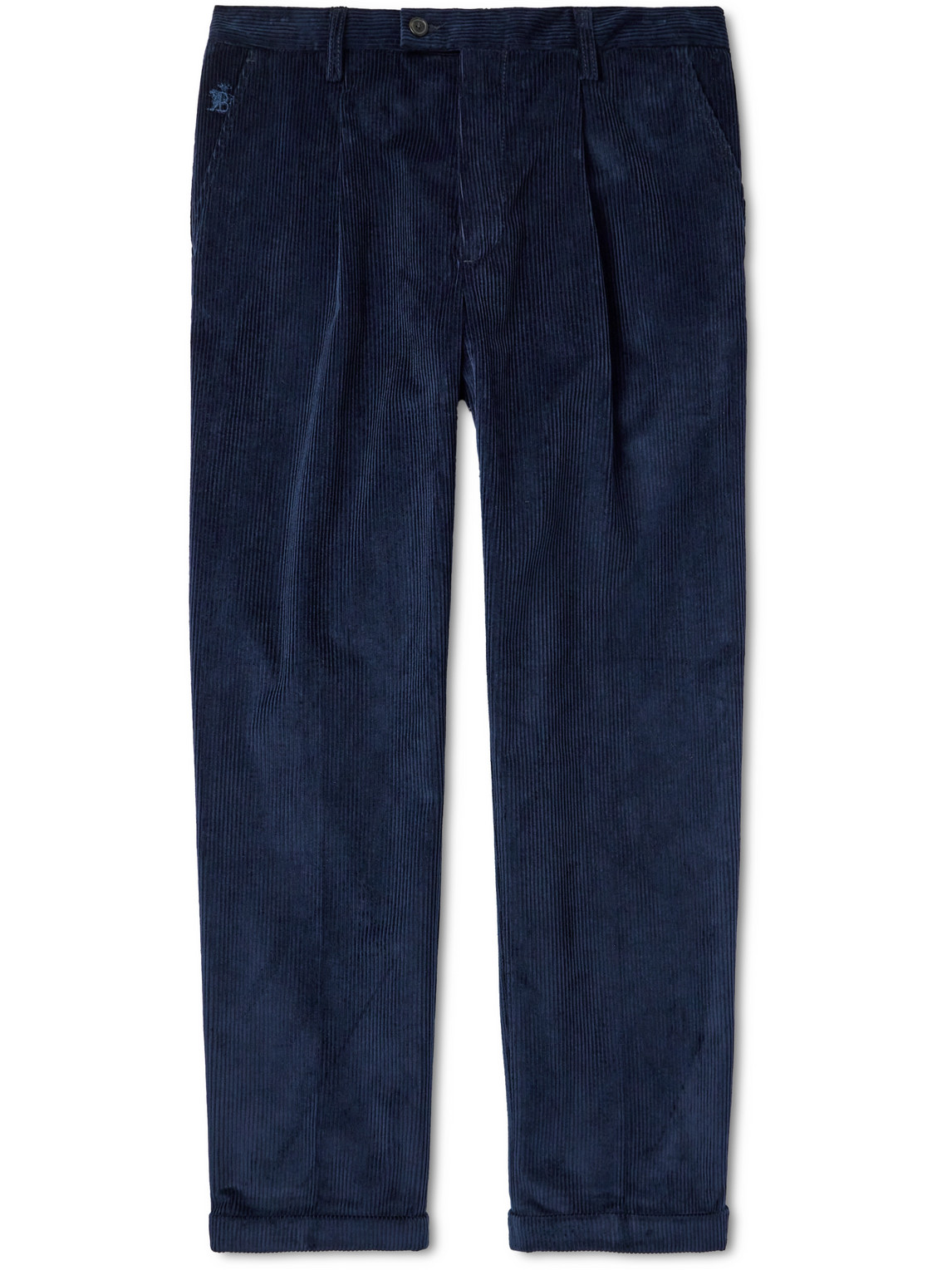 Baracuta Straight-leg Pleated Cotton-corduroy Trousers In Blue