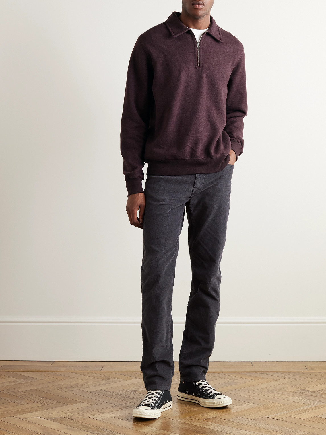 Shop Hartford Cotton-blend Jersey Half-zip Sweater In Burgundy