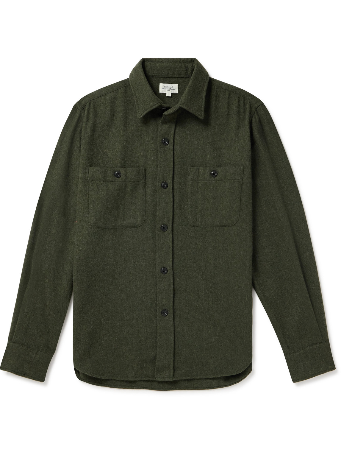 Hartford Percey Recycled Wool-blend Flannel Overshirt In Green